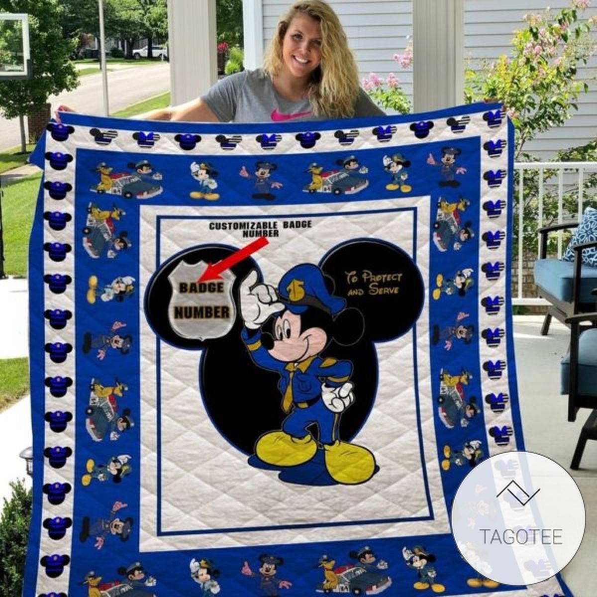 Mickey Mouse Police Customizable Badge Number Quilt Blanket
