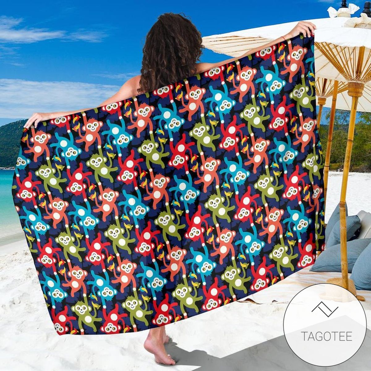 Monkey Colorful Design Themed Print Sarong Womens Swimsuit Hawaiian Pareo Beach Wrap
