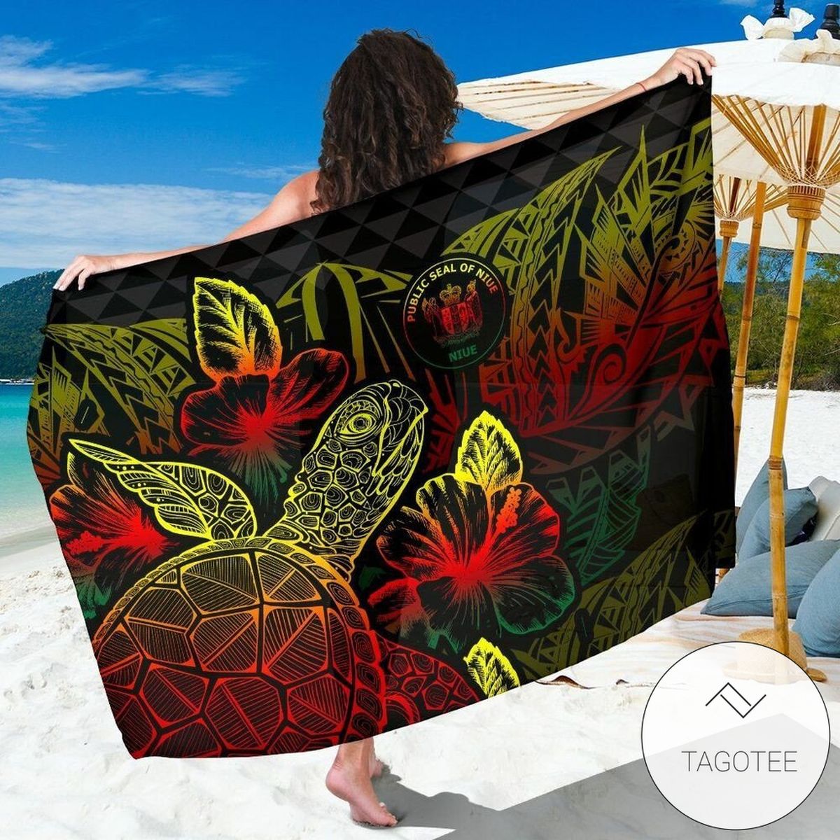 Niue Sarong Turtle Hibiscus Pattern Reggae Hawaiian Pareo Beach Wrap