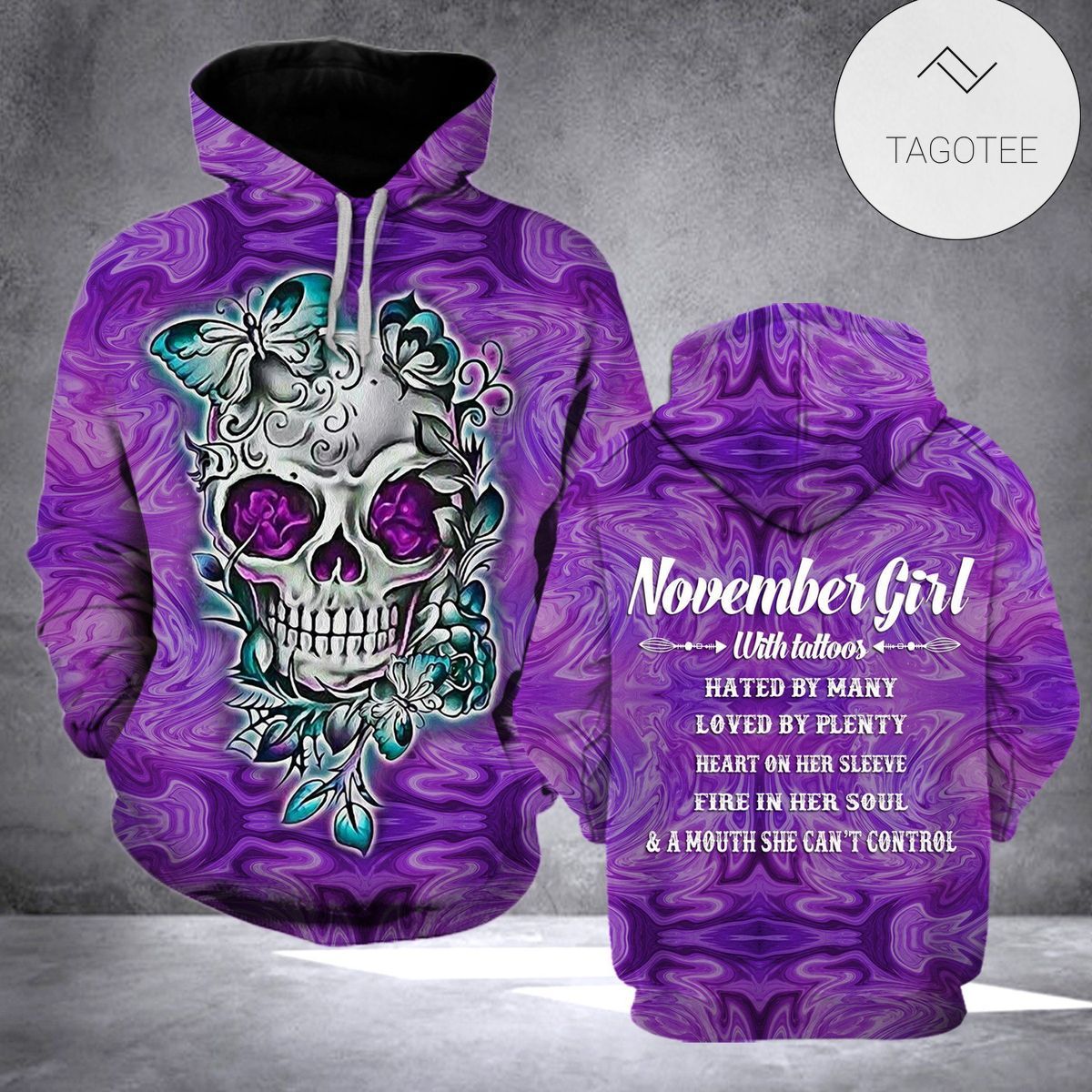 November Girl With Tattoos Purple Youth Hoodie