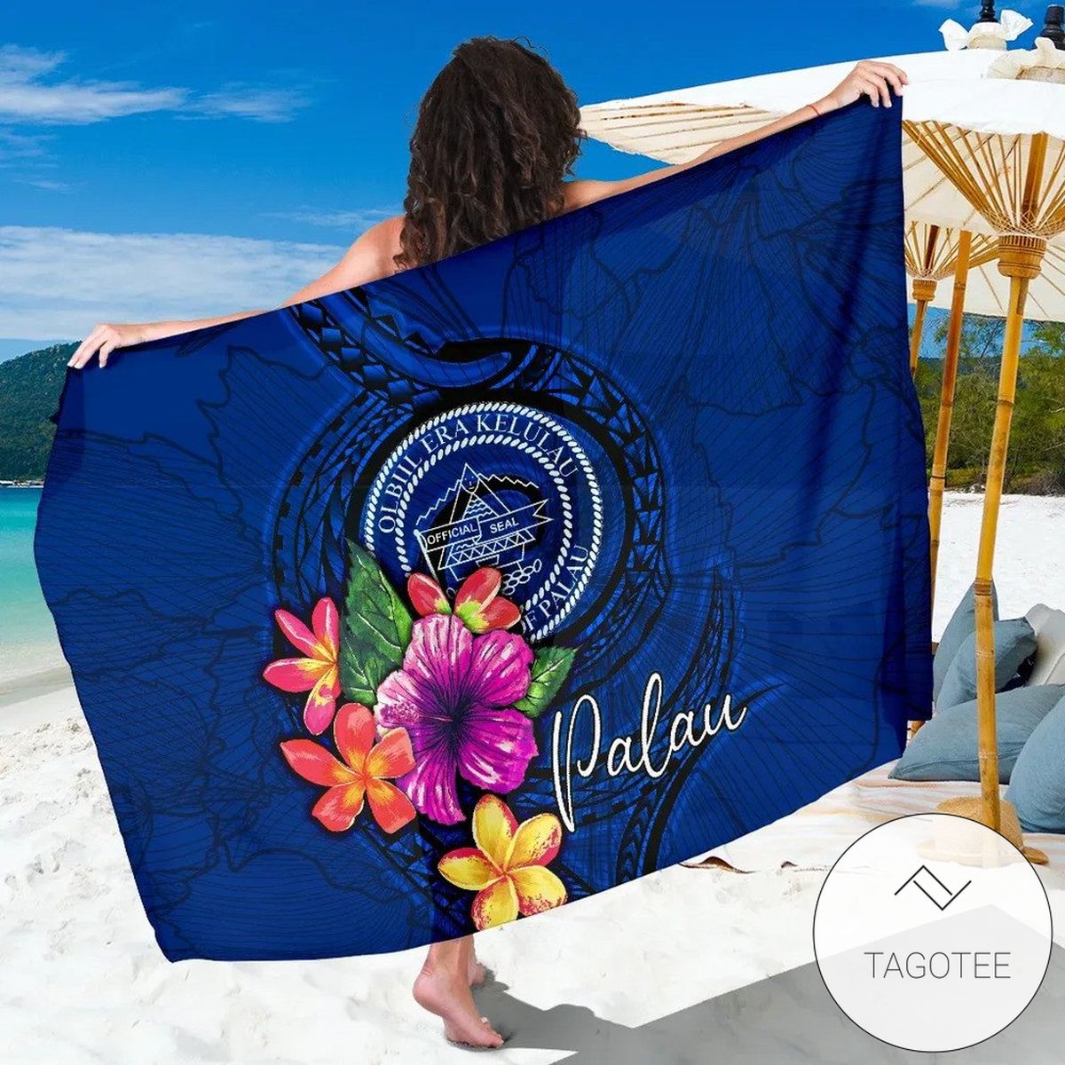 Palau Polynesian Sarong Floral With Seal Blue Hawaiian Pareo Beach Wrap
