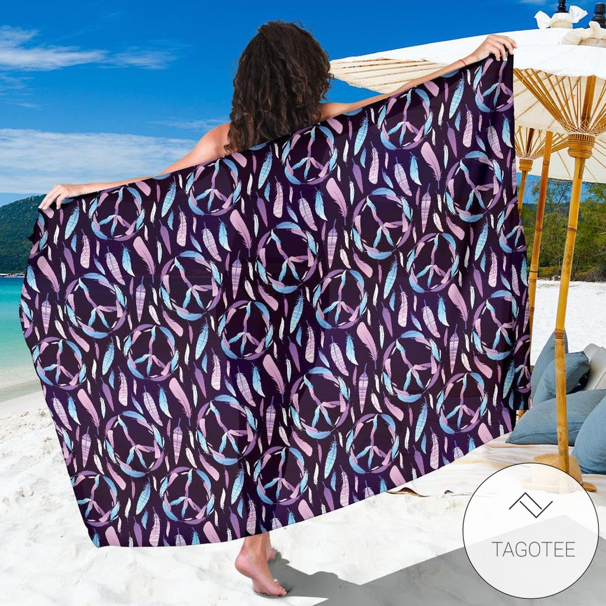 Top Rated Peace Sign Feather Design Print Sarong Womens Swimsuit Hawaiian Pareo Beach Wrap