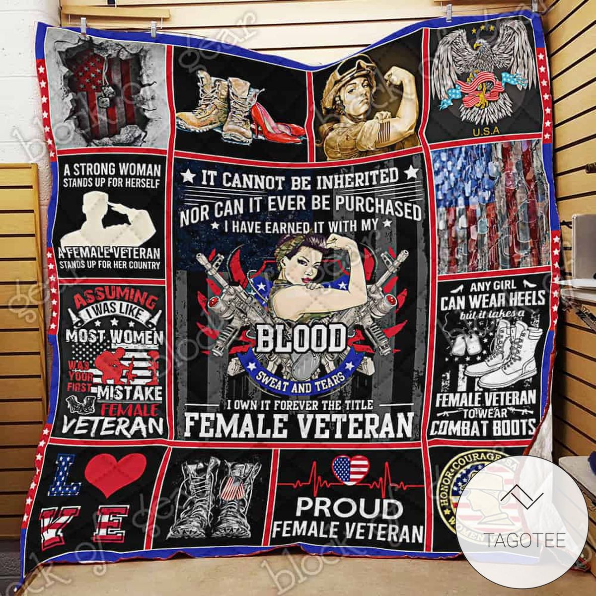 Proud Female Veteran Quilt Blanket