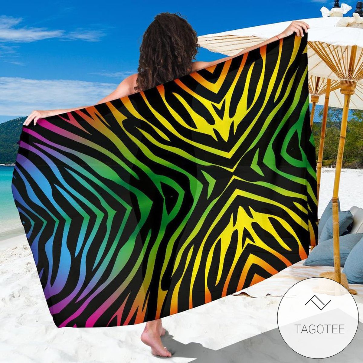 Rainbow Zebra Themed Print Sarong Womens Swimsuit Hawaiian Pareo Beach Wrap