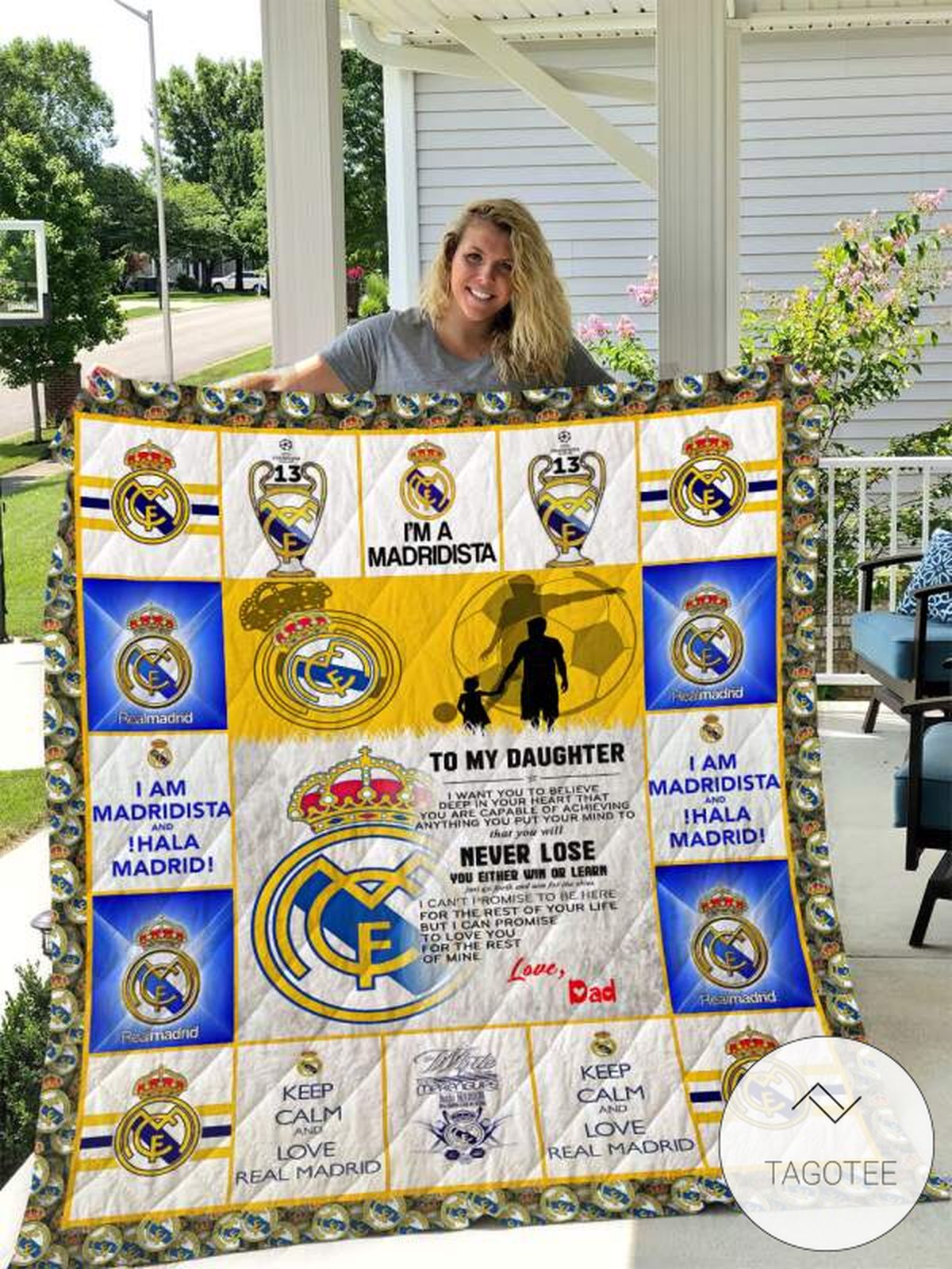Real Madrid To My Daughter Love Dad Quilt Blanket
