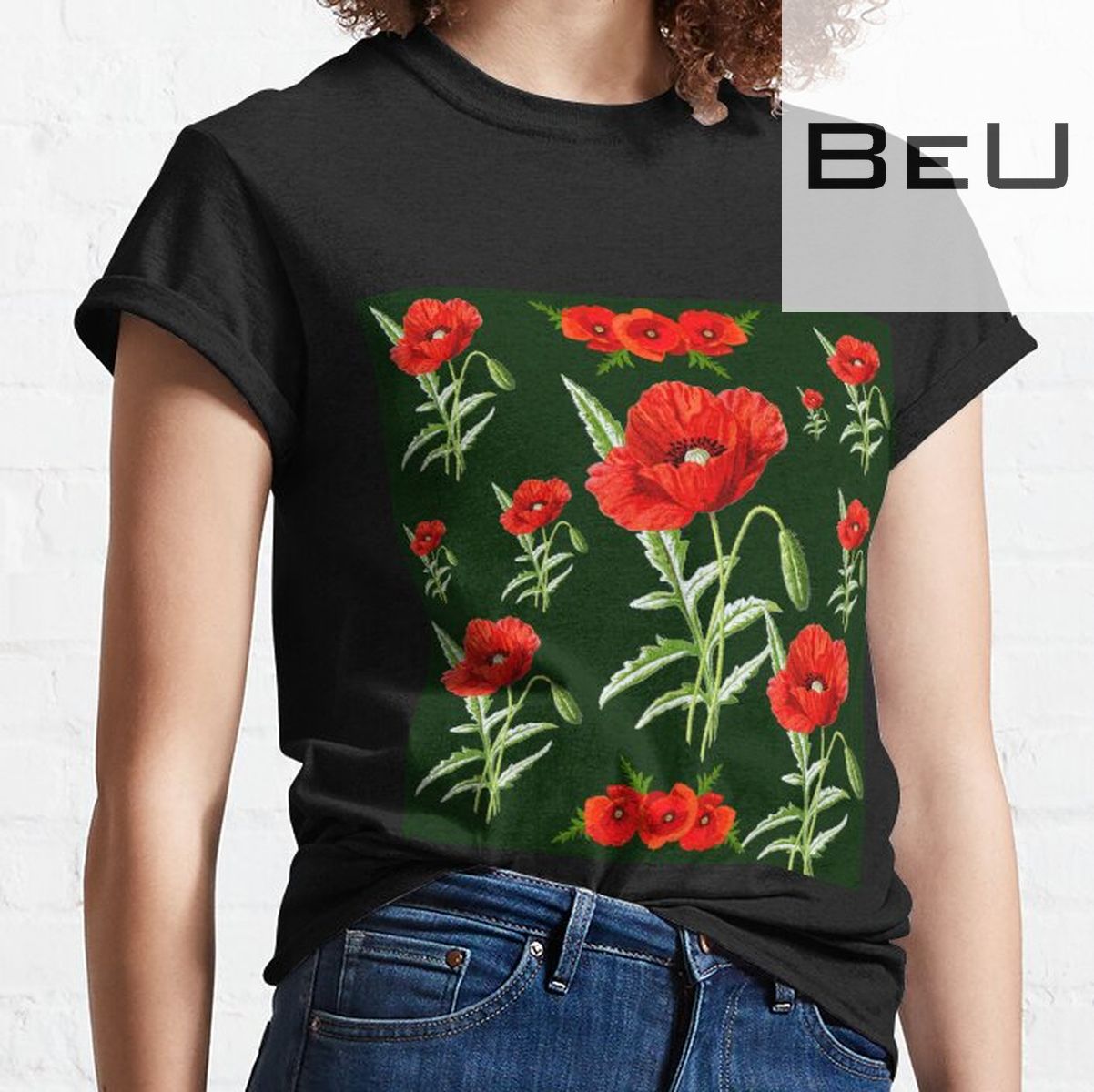 Red Poppies On A Dark Green Background T-shirt