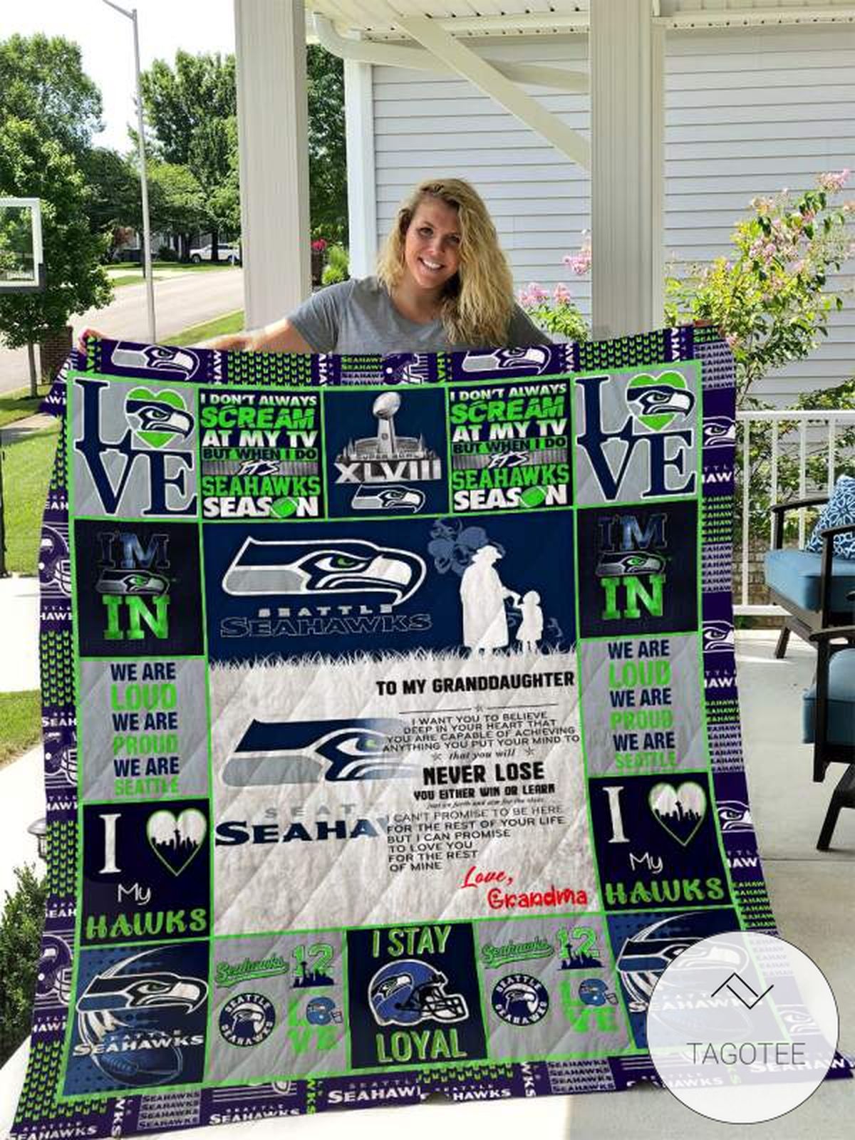 Seattle Seahawks To My Granddaughter Love Grandmom Quilt Blanket