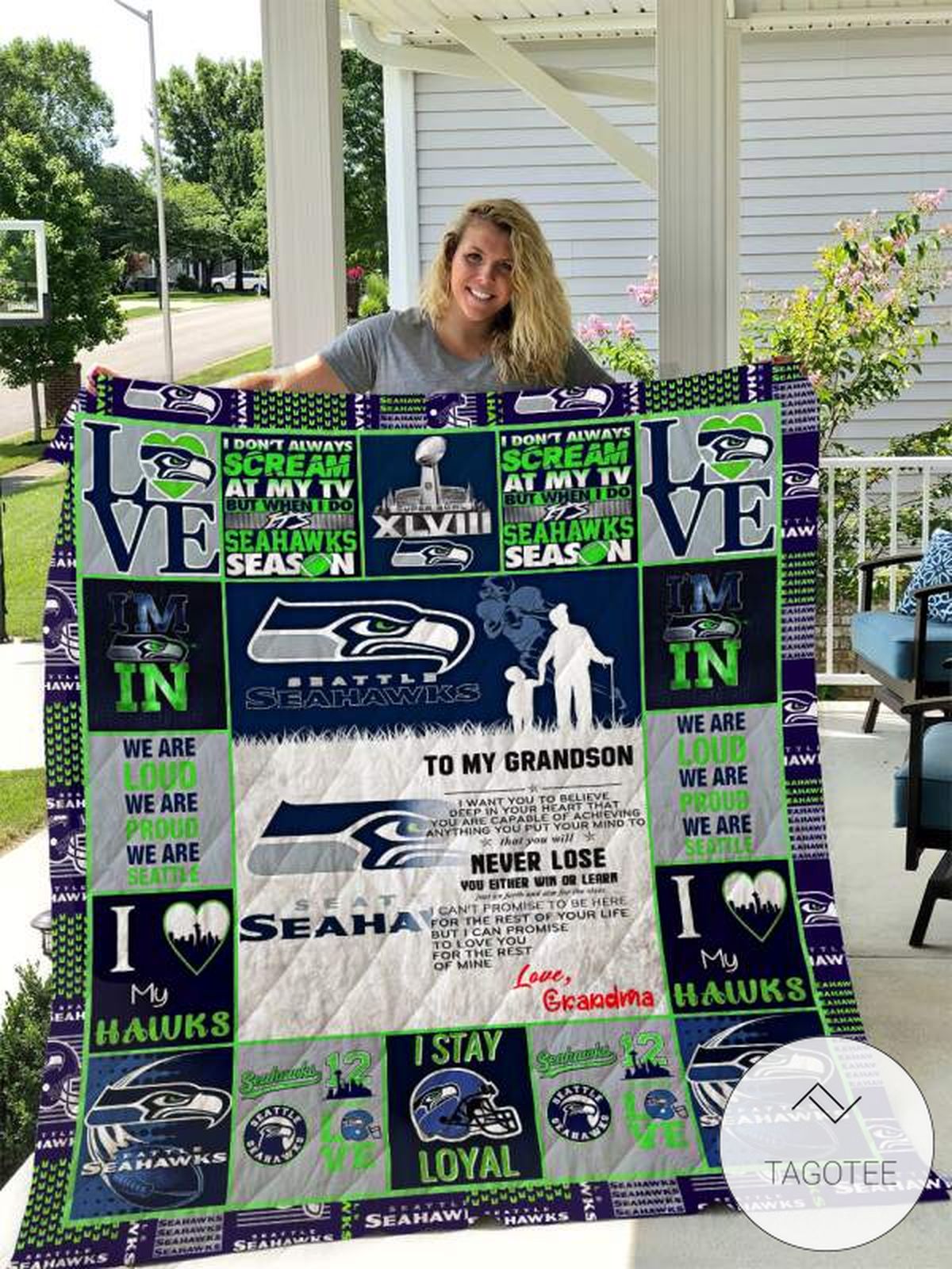 Seattle Seahawks To My Grandson Love Grandmom Quilt Blanket