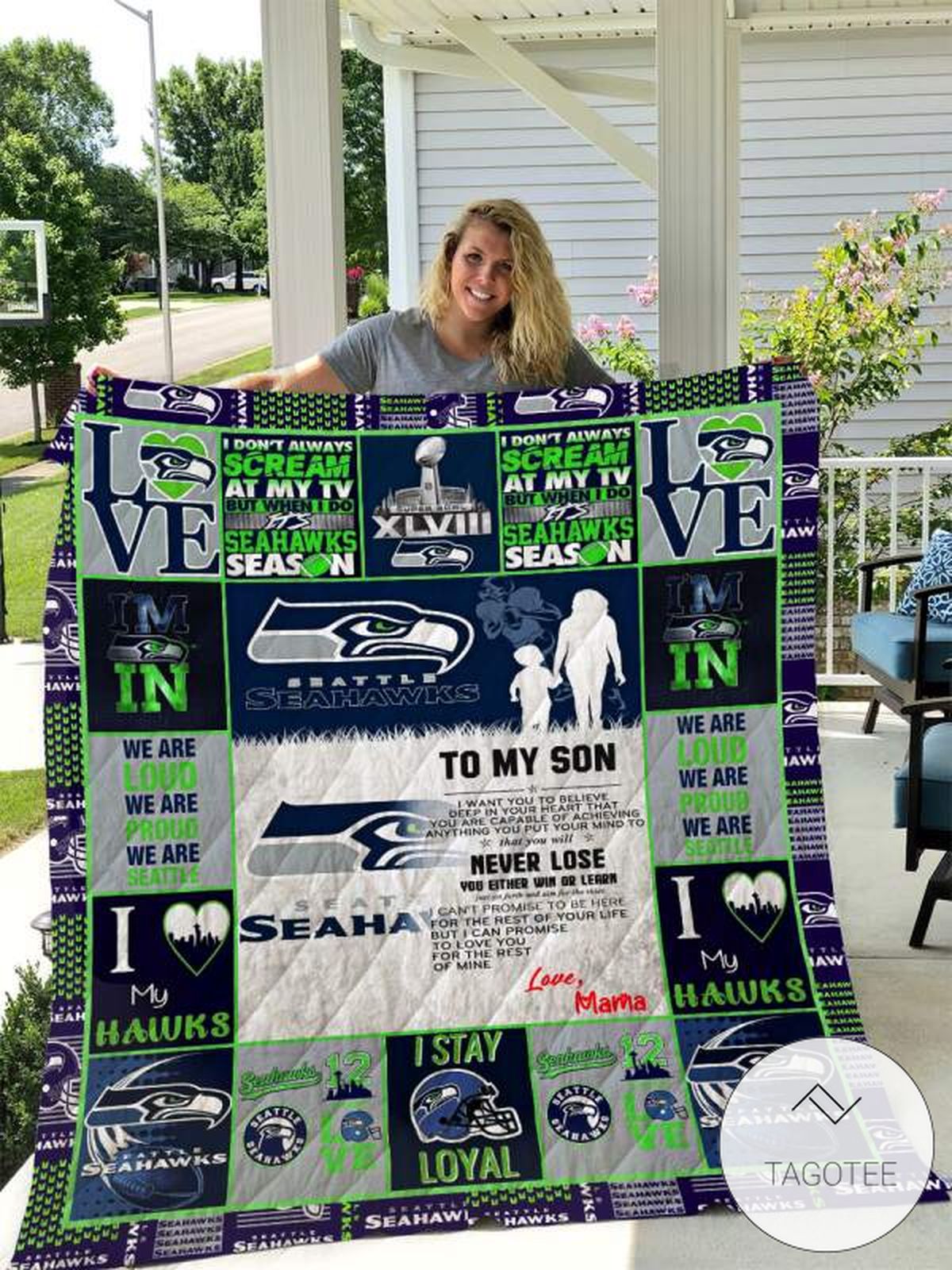 Seattle Seahawks To My Son Love Mom Quilt Blanket