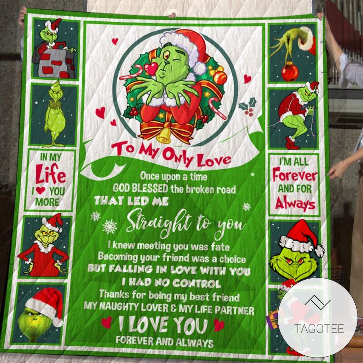 To My Wife Grinch Quilt Blanket