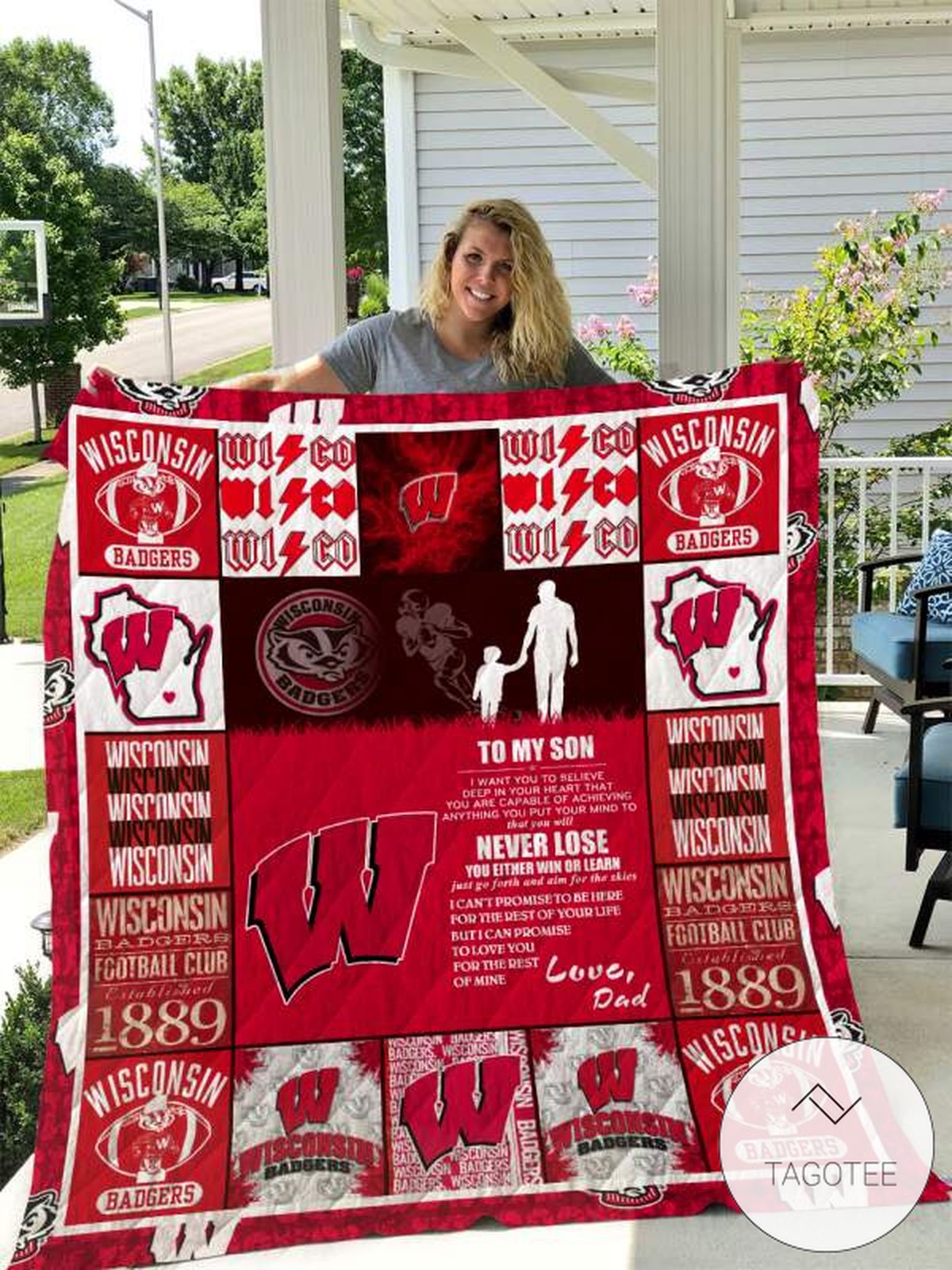Wisconsin Badgers To My Son Love Dad Quilt Blanket