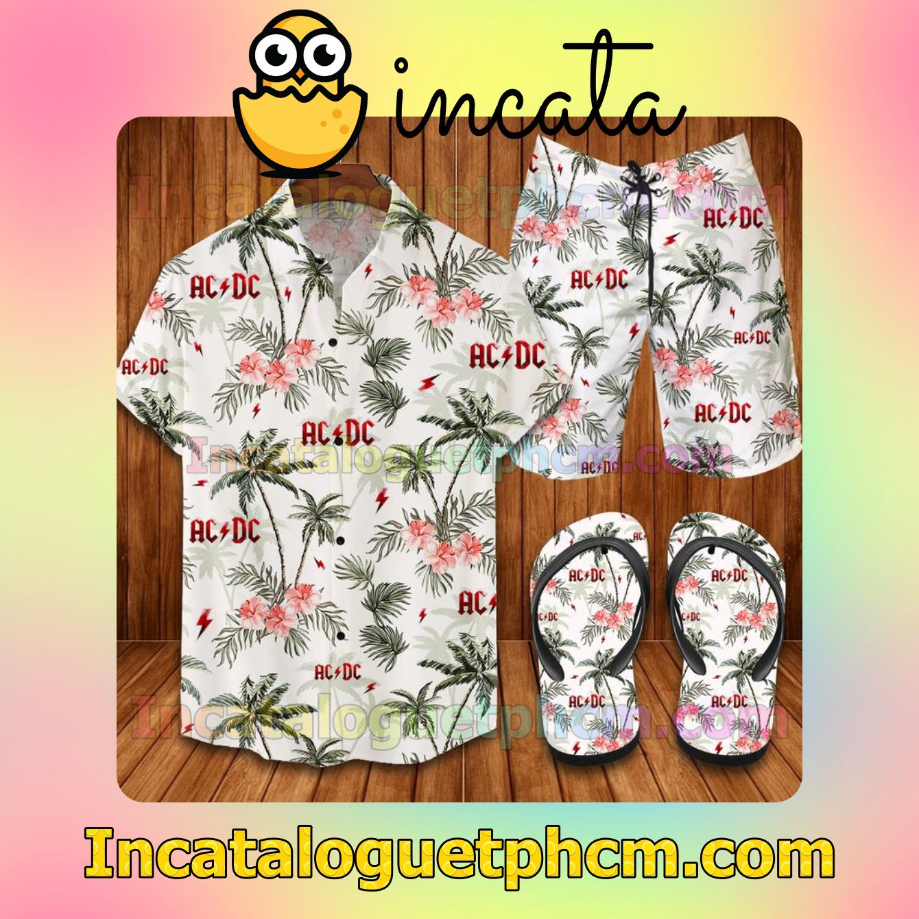 Ac Dc Palm Aloha Shirt And Shorts