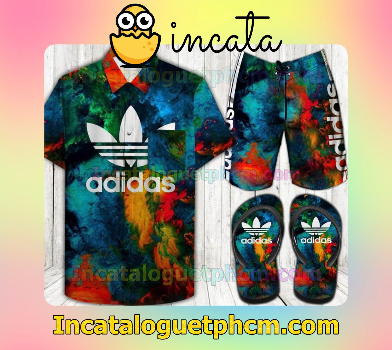 Free Adidas Colorful Aloha Shirt And Shorts