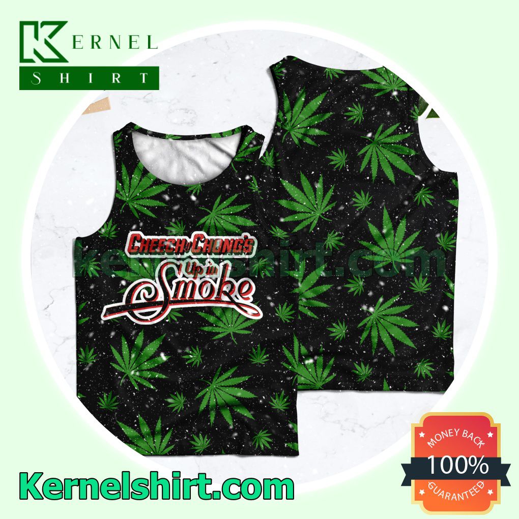 Cheech And Chong's Up In Smoke Weed Leaves Black Womens Tops