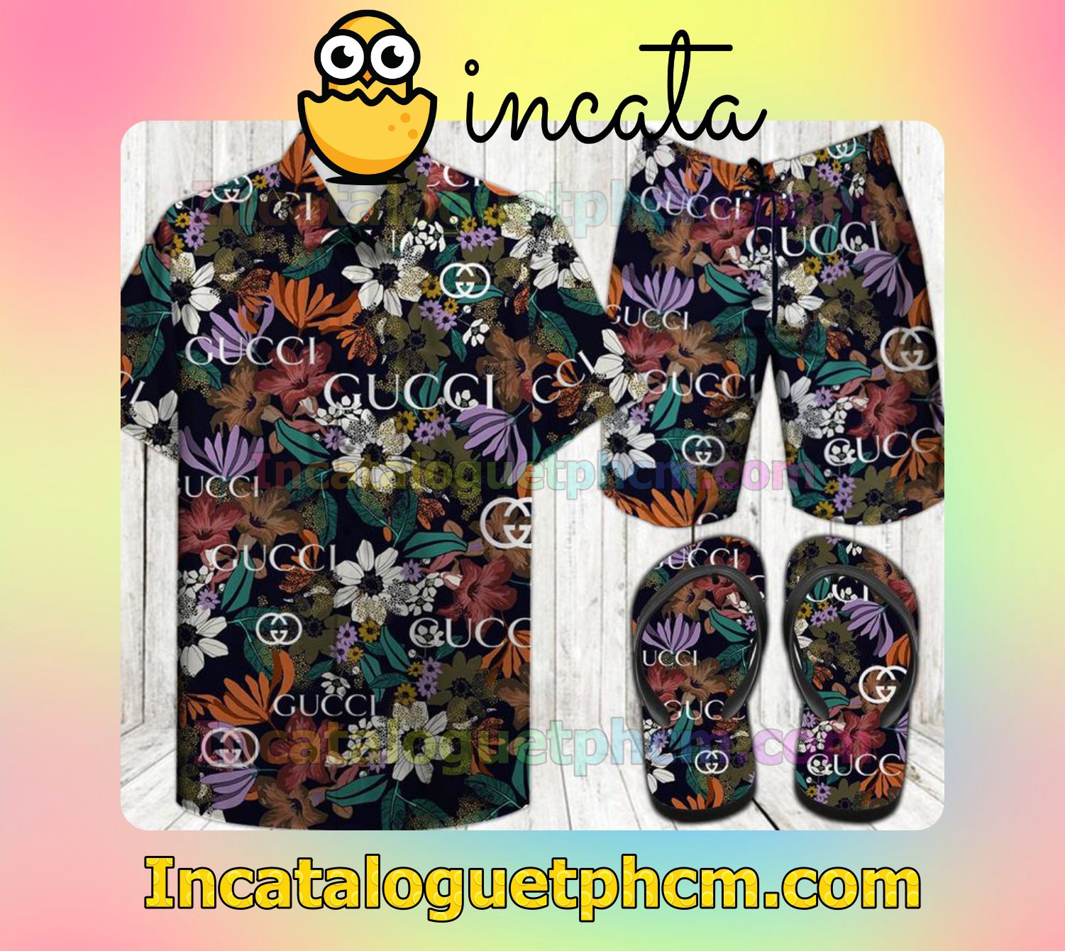 Great artwork! Gucci Colorful Flowers Aloha Shirt And Shorts