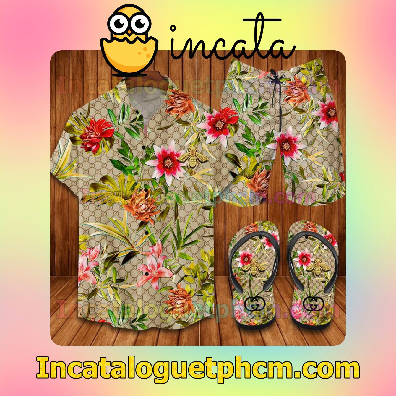 Gucci Flip Flowers Aloha Shirt And Shorts
