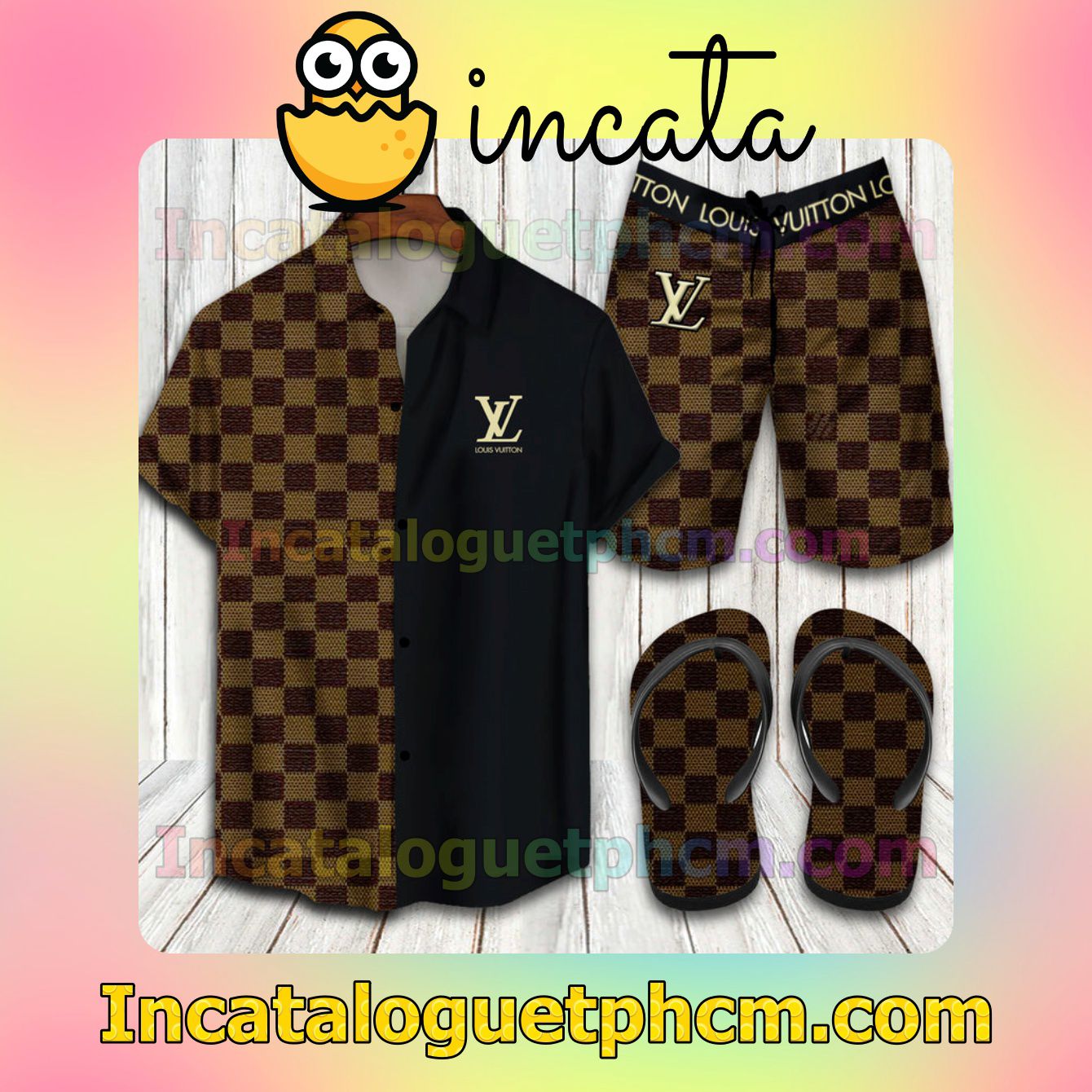 Louis Vuitton Black And Brown Aloha Shirt And Shorts