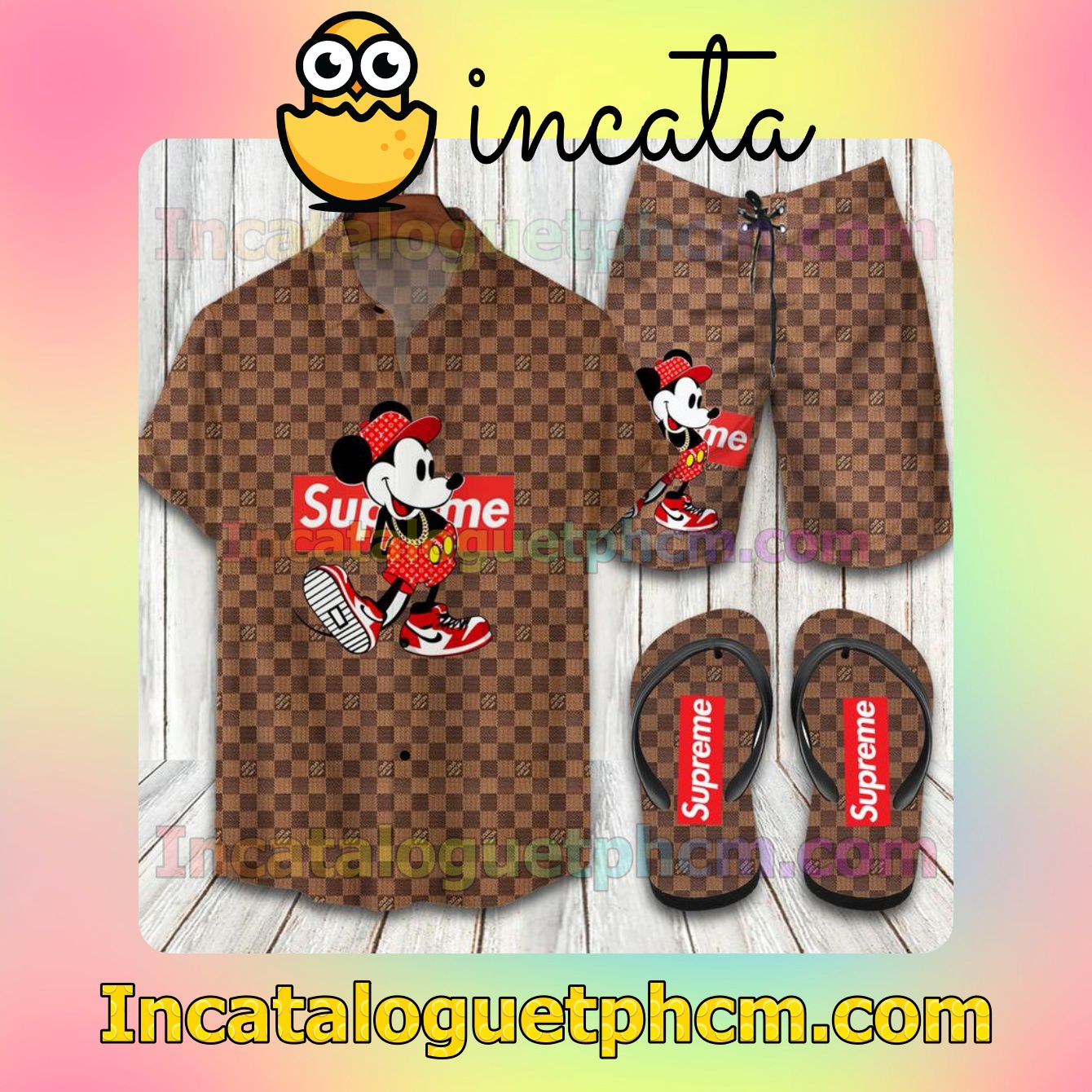 Louis Vuitton Supreme Mickey Mouse Aloha Shirt And Shorts