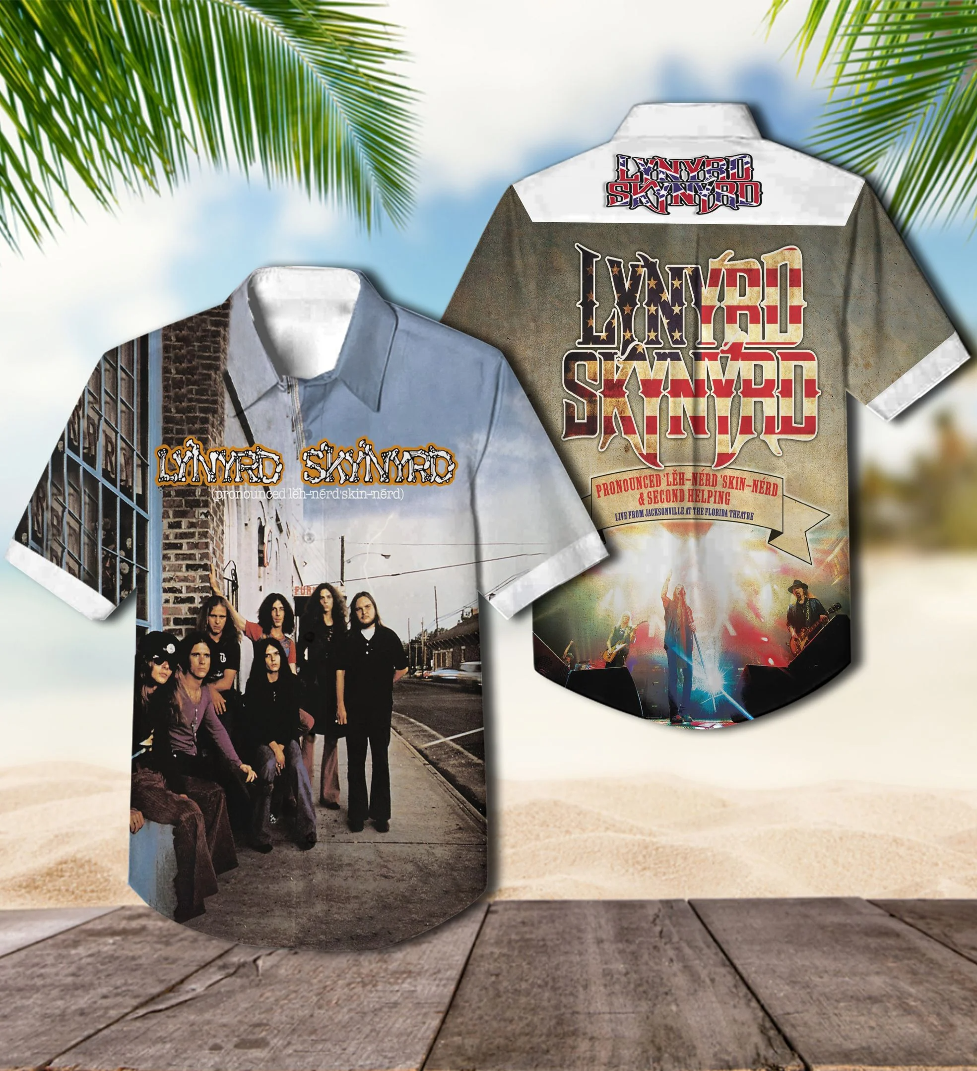 Lynyrd Skynyrd Pronounced 'lĕh-'nérd 'skin-'nérd Album Cover Hawaiian Shirt