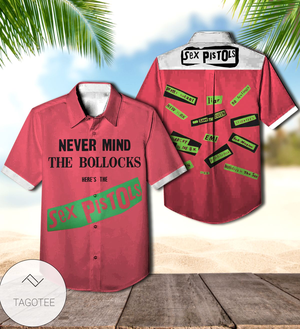Never Mind The Bollocks Here's The Sex Pistols Album Cover Pink Hawaiian Shirt