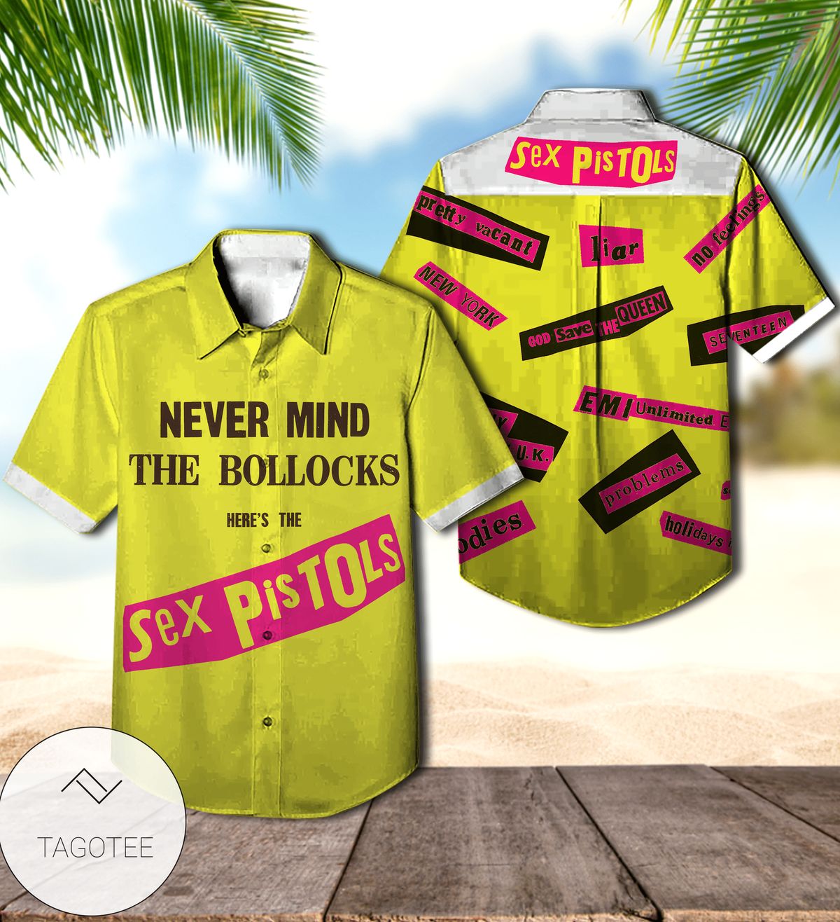 Never Mind The Bollocks Here's The Sex Pistols Album Cover Yellow Hawaiian Shirt