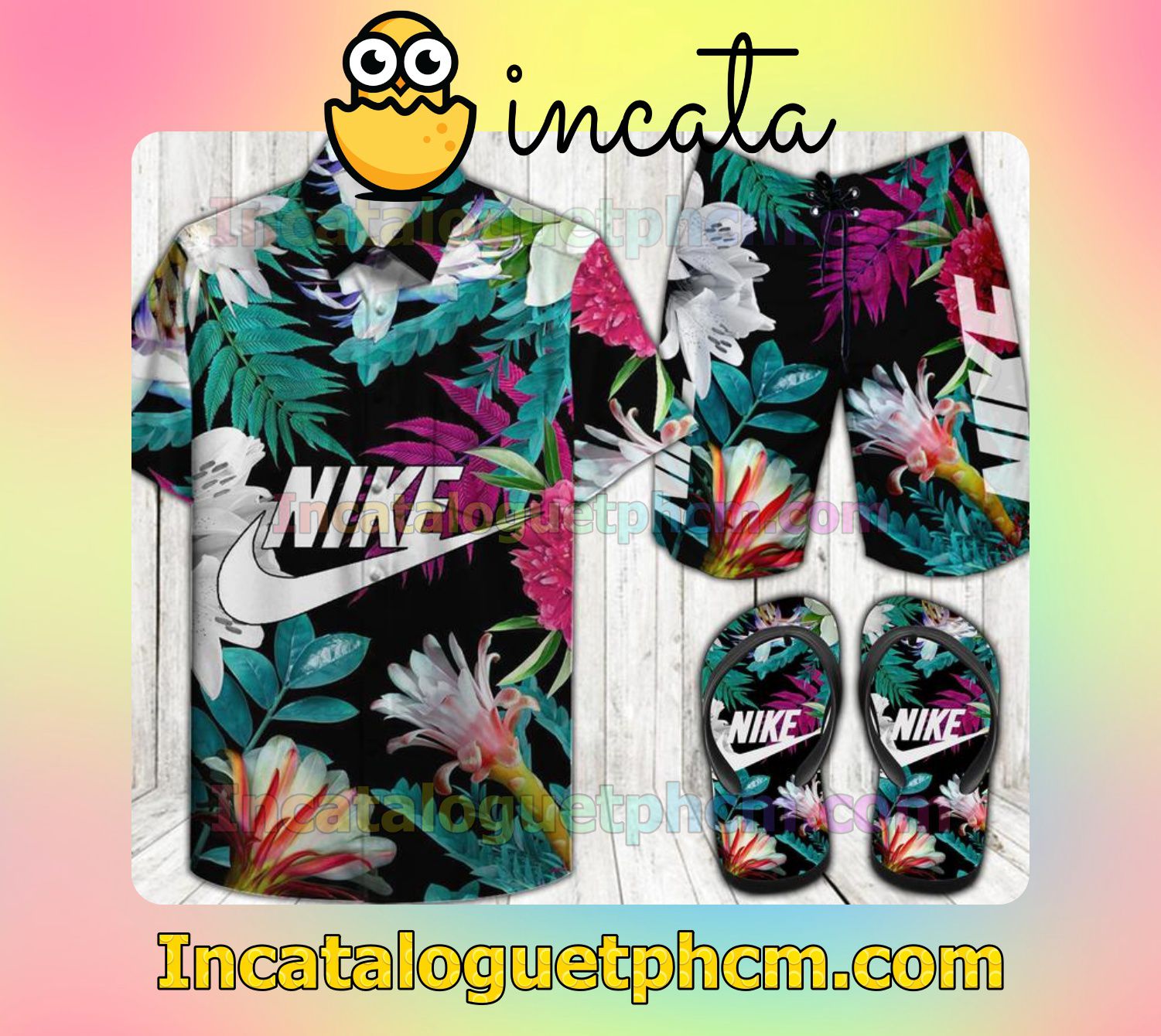Nike Pink Torch Ginger Aloha Shirt And Shorts