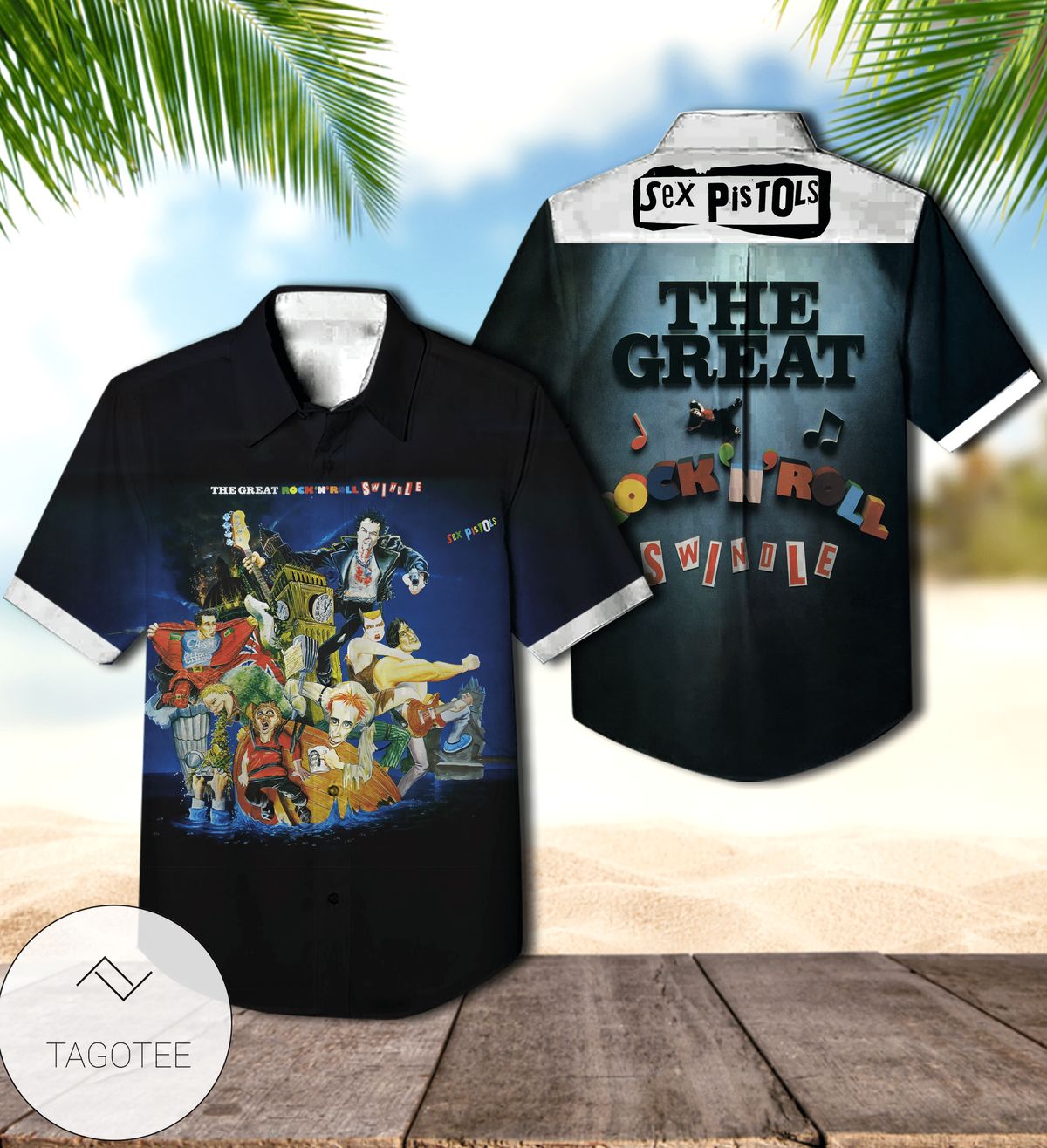 Sex Pistols The Great Rock 'n' Roll Swindle Album Cover Hawaiian Shirt
