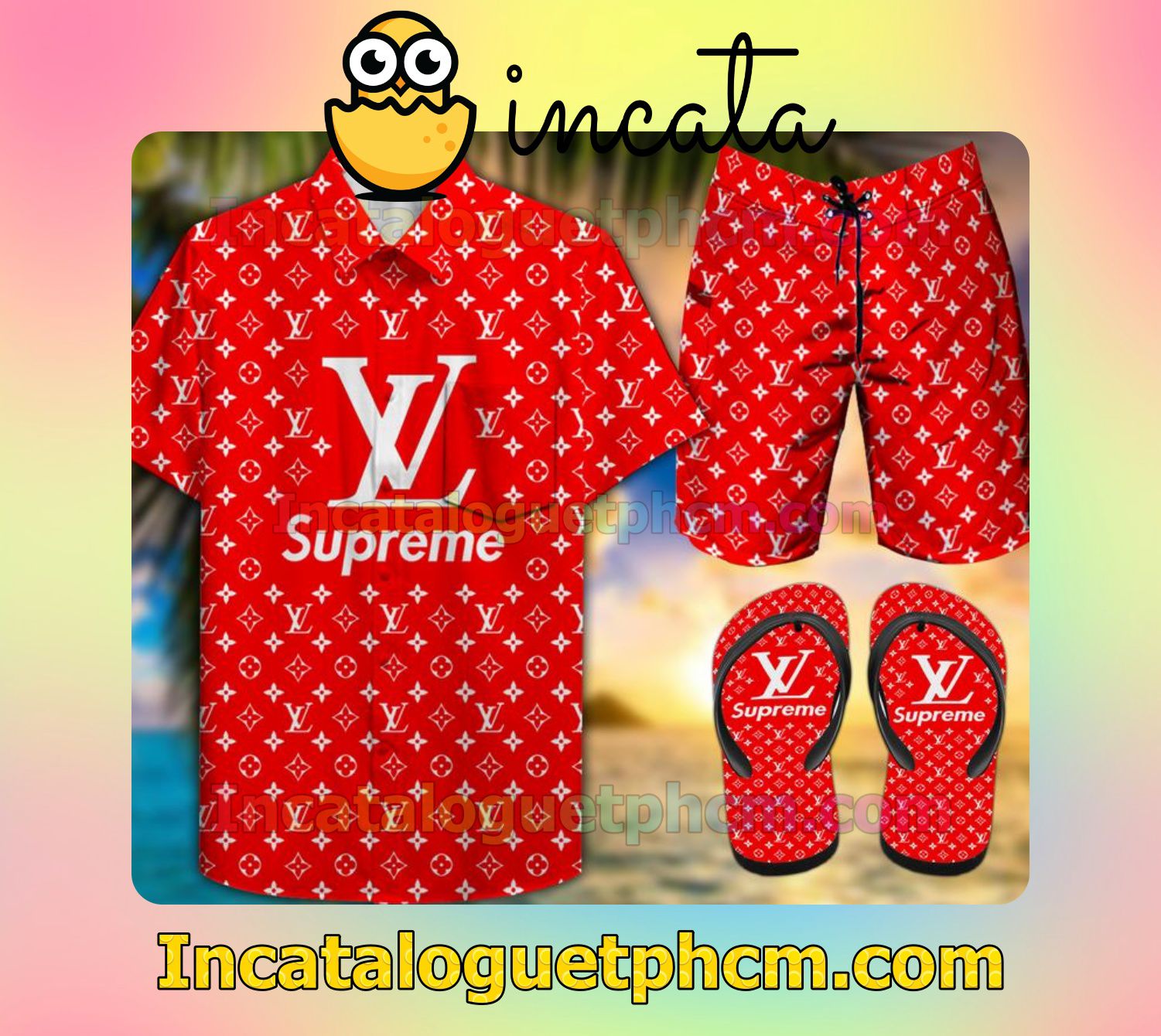 Supreme Red Aloha Shirt And Shorts