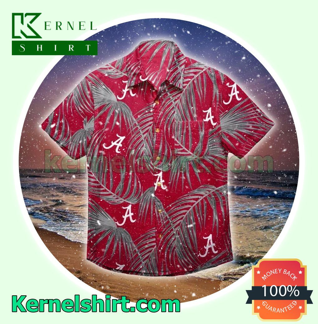 Alabama Crimson Tide Leaf Print Red Beach Shirt