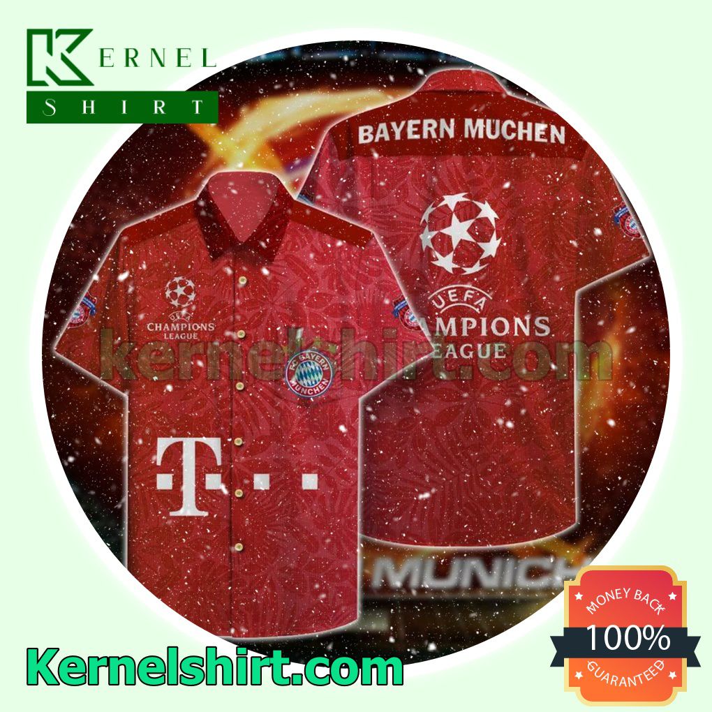Bayern Munich Uefa Champions League Leaf Print Red Beach Shirt