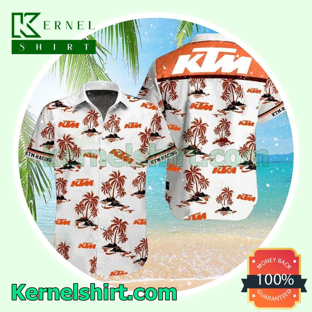 Ktm Racing Sportmotorcycle Orange Palm Tree White Beach Shirt