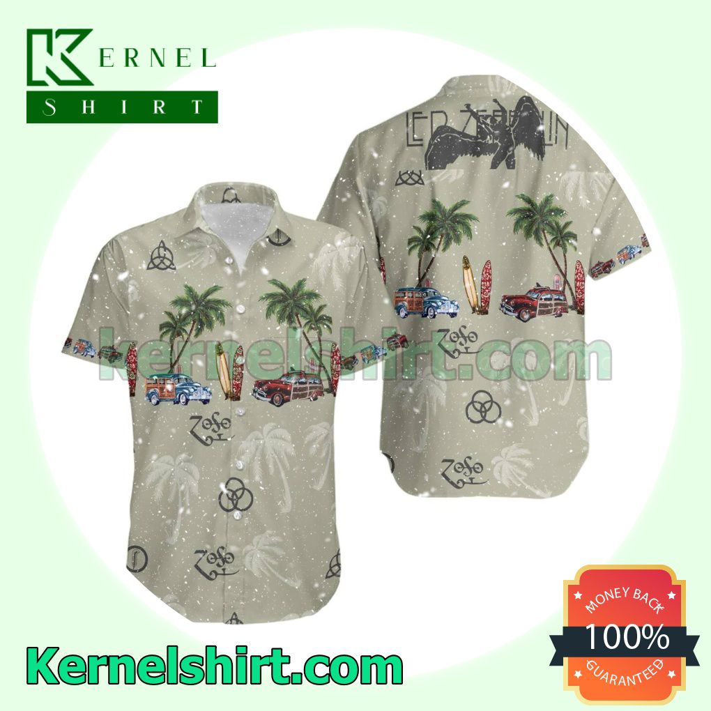 Led Zeppelin Beach Pattern Palm Tree Print Beach Shirt