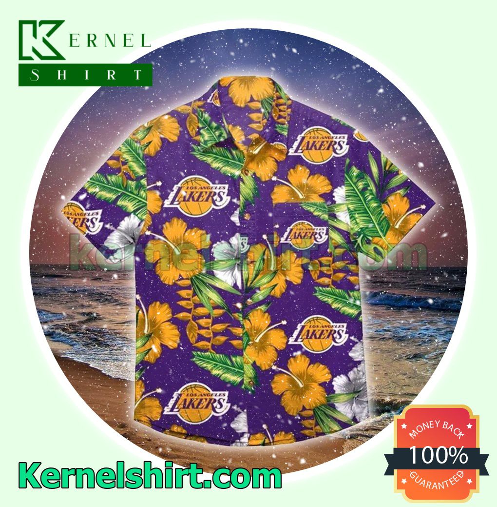 Los Angeles Lakers Hibiscus Flowers Purple Beach Shirt