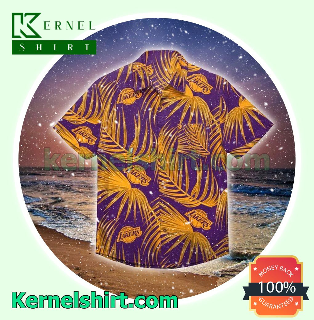 Los Angeles Lakers Orange Palm Leaves Purple Beach Shirt