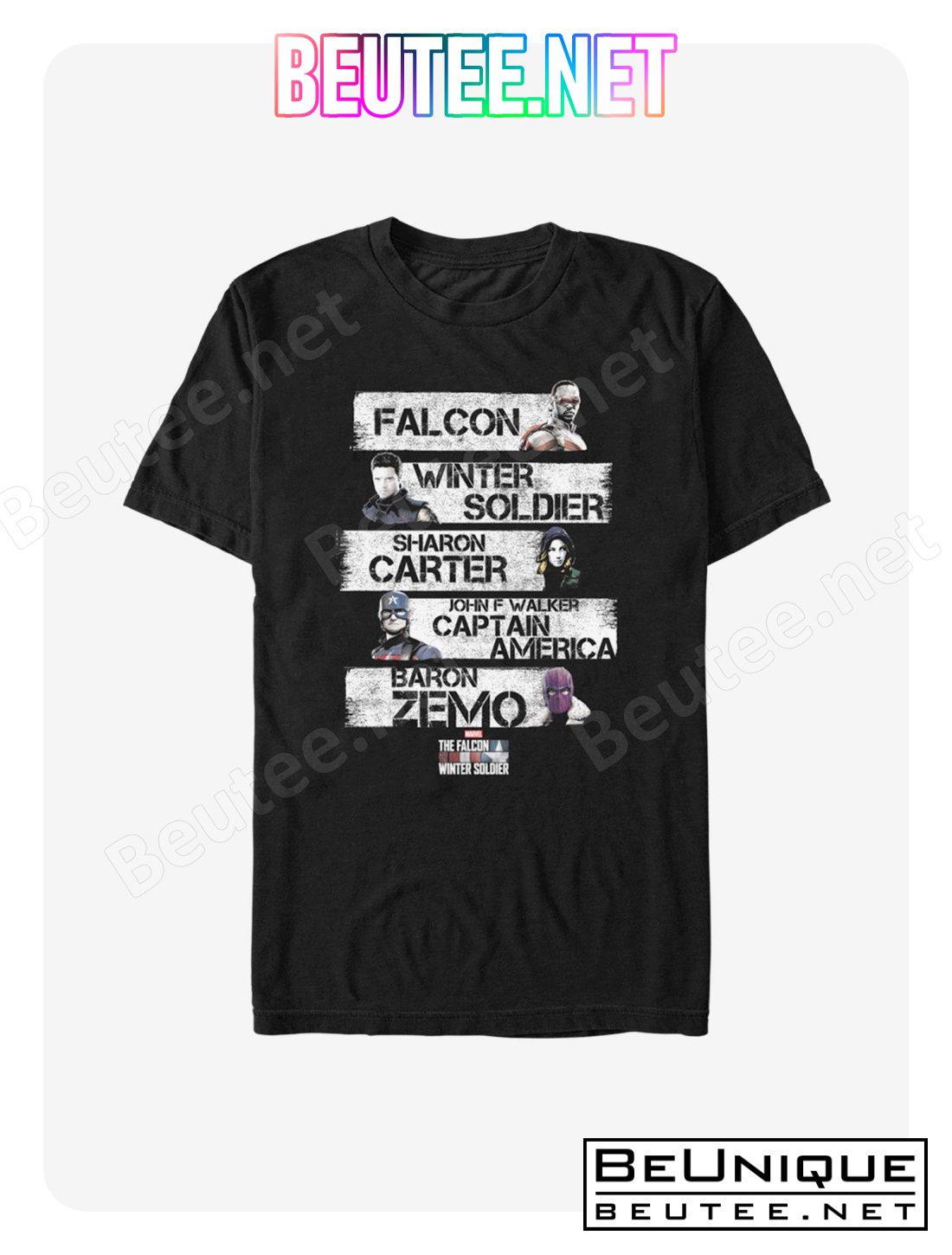 Marvel The Falcon And The Winter Soldier Character Stack T-Shirt