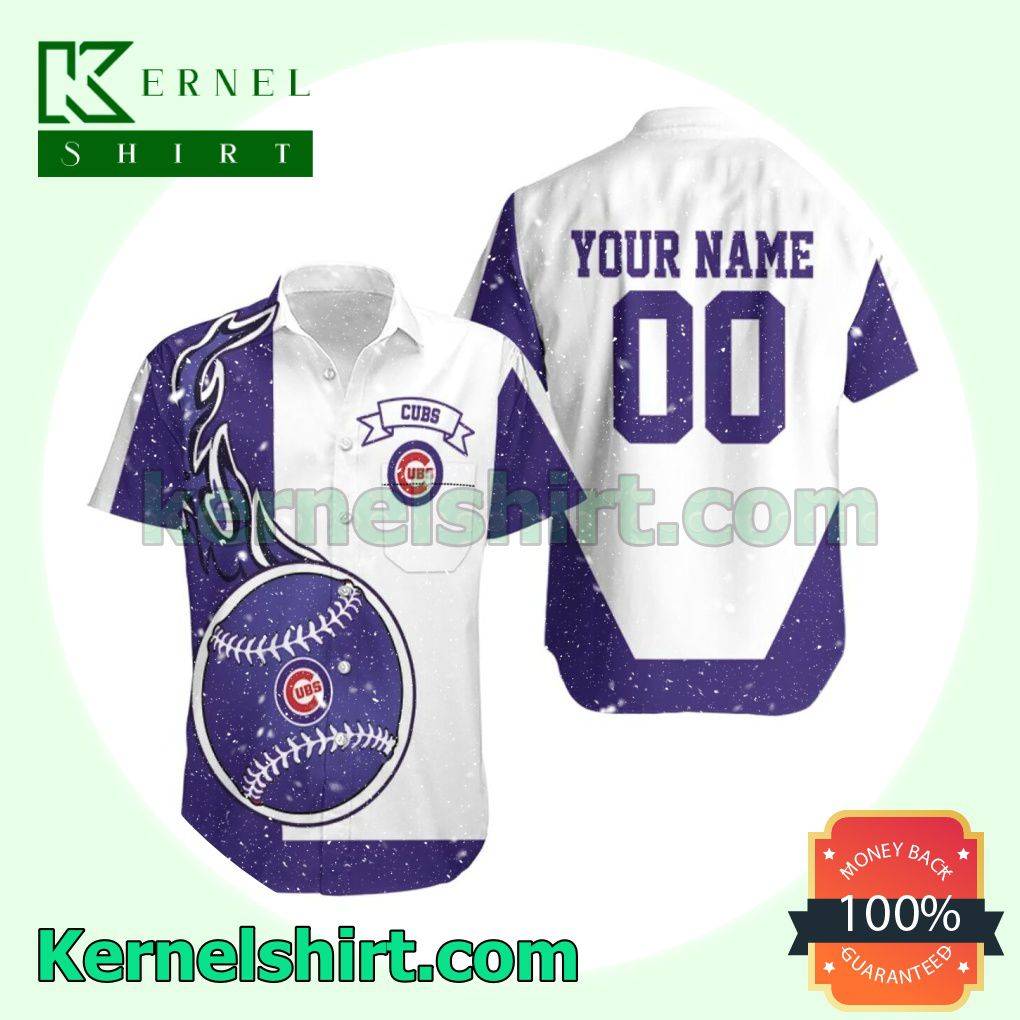 Personalized Chicago Cubs Mix Purple And White Beach Shirt