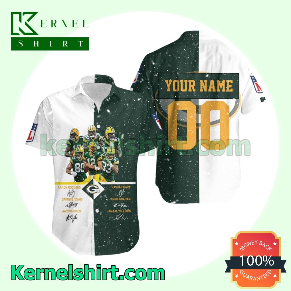 Personalized Green Bay Packers Team Signatures Beach Shirt