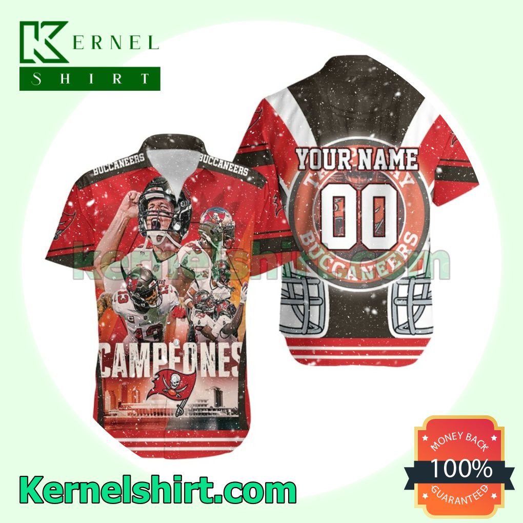 Personalized Tampa Bay Buccaneers 2021 Super Bowl Champions Campeones Beach Shirt