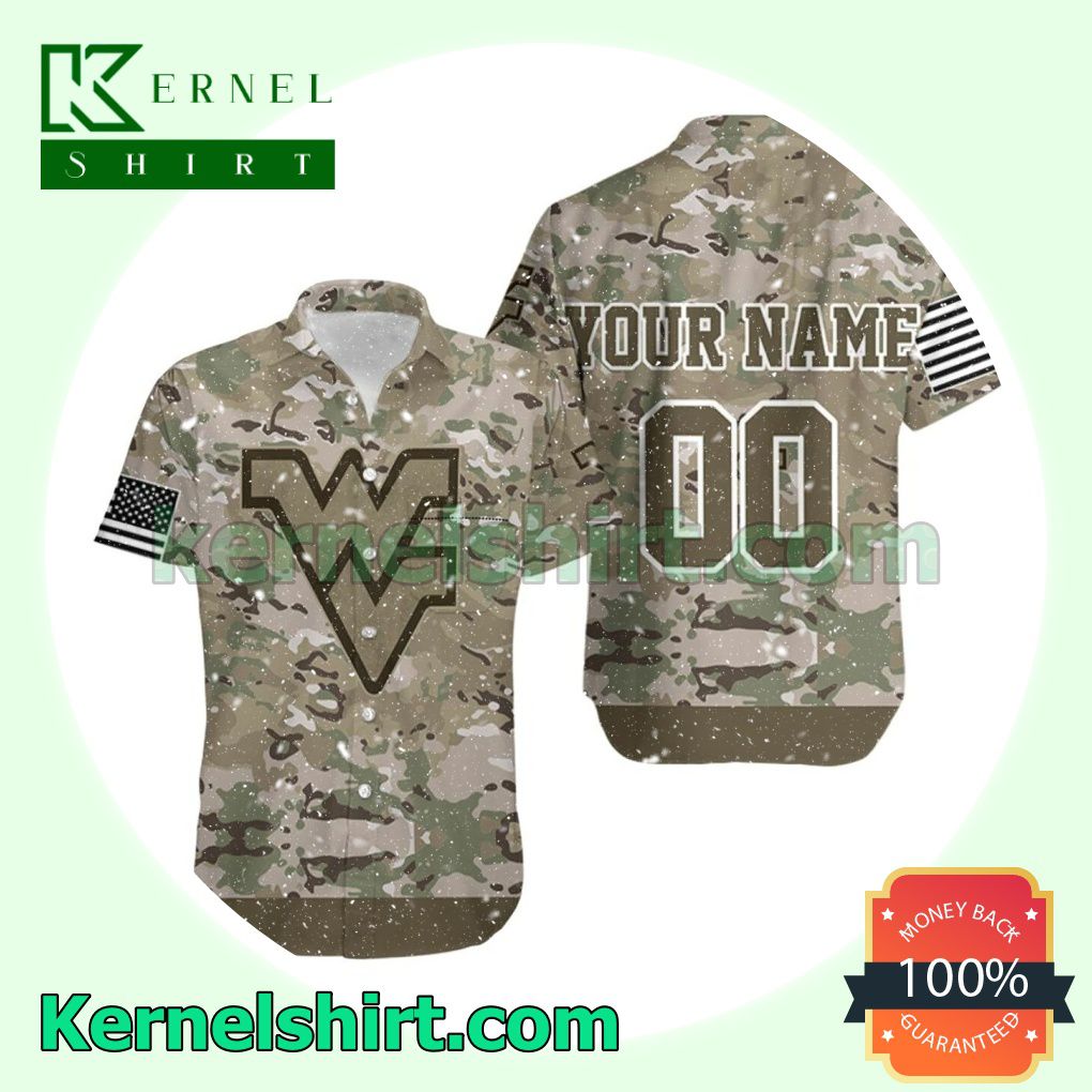 Personalized West Virginia Mountaineers Camouflage Veteran Beach Shirt