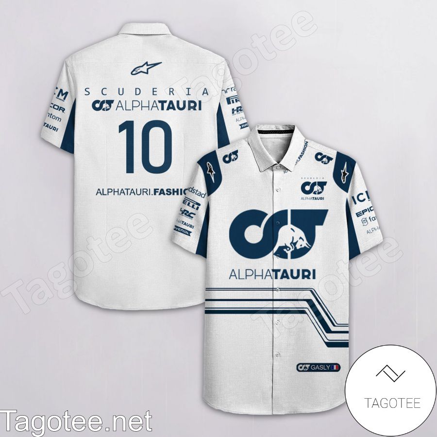 Top Rated Pierre Gasly Scuderia Alphatauri F1 Racing Alpinestars Pirelli Hrc White Hawaiian Shirt And Short