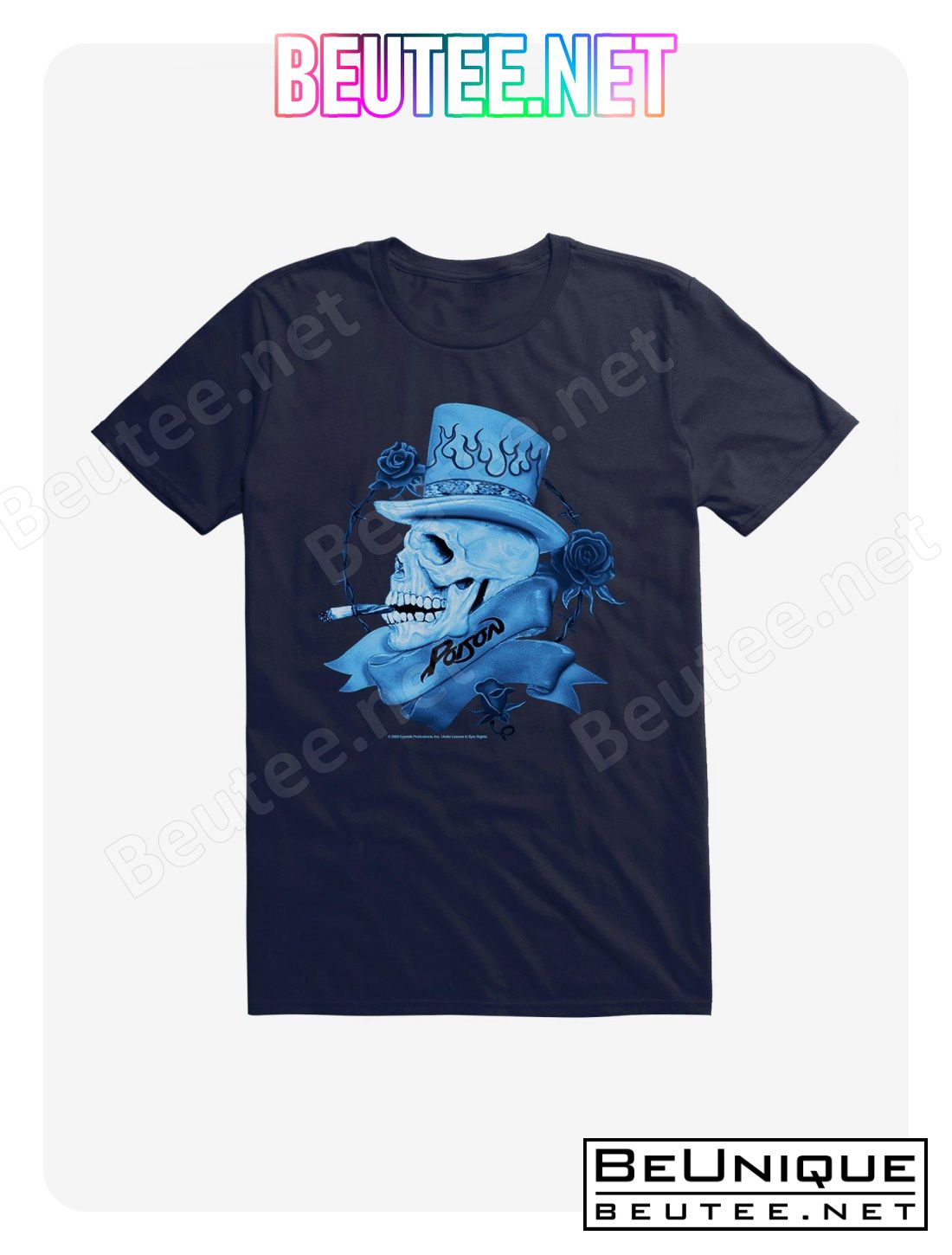 Poison Blue Smoking Skull Logo T-Shirt