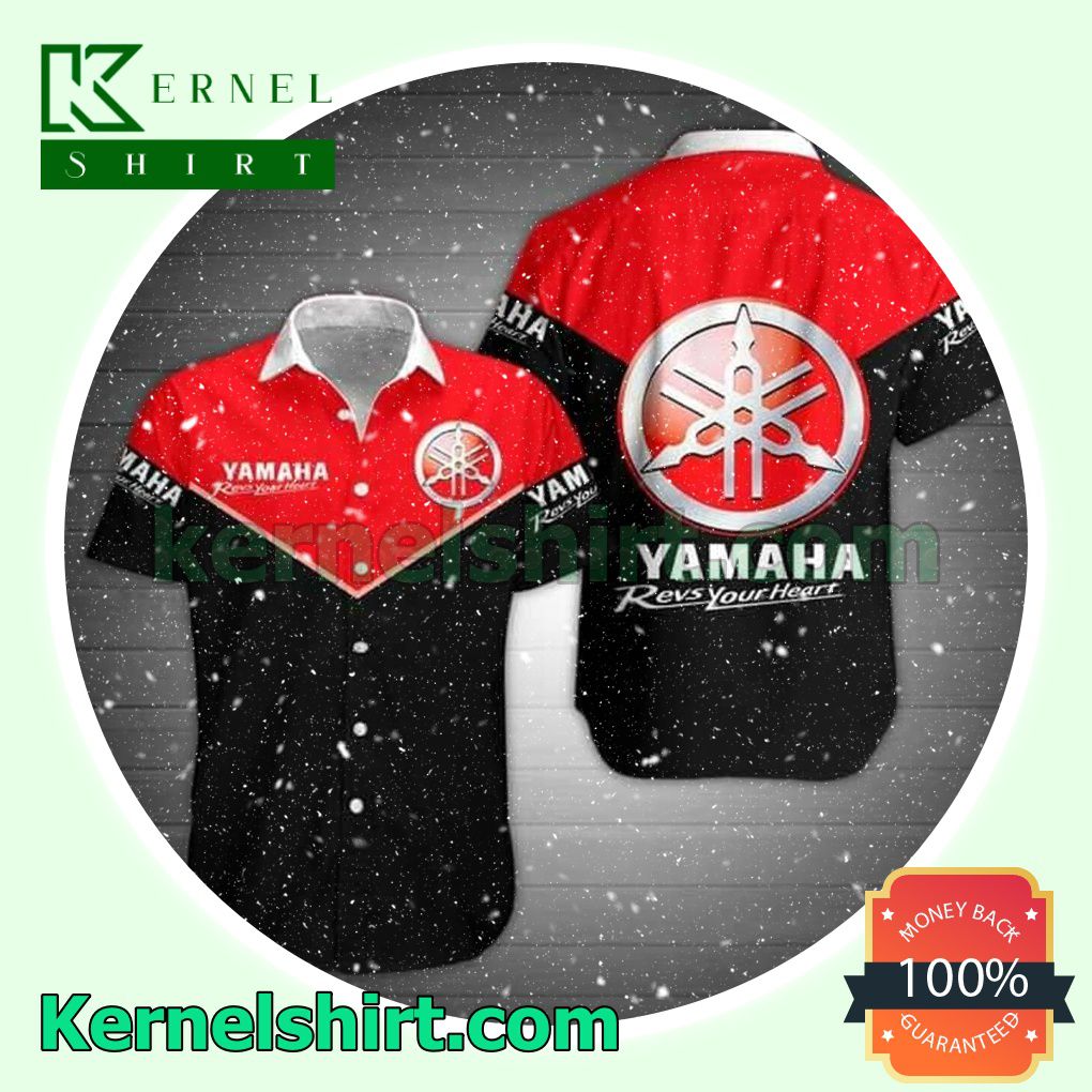 Yamaha Logo Revs Your Heart Black And Red Beach Shirt