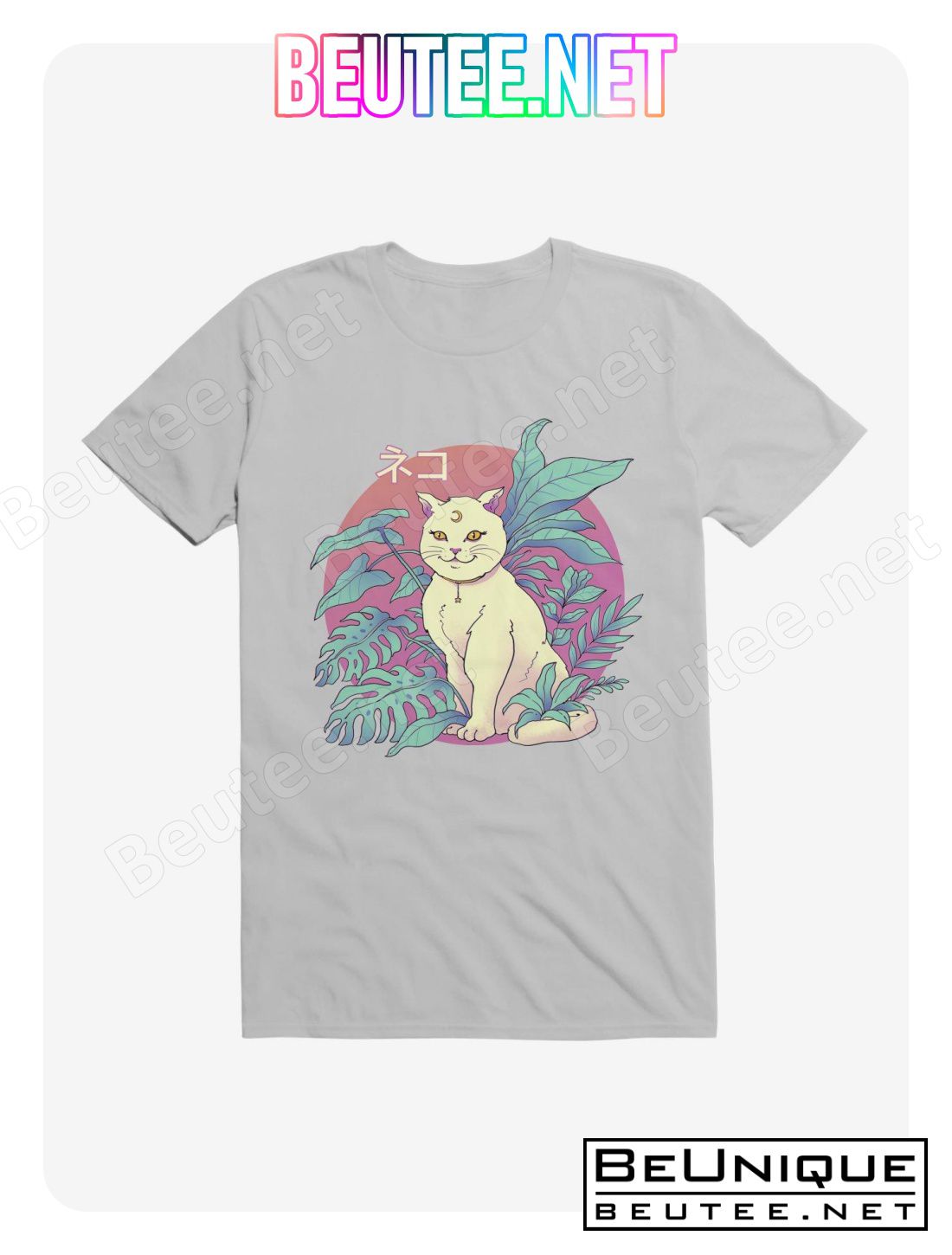Leaves Vapor Cat Ice Grey T-Shirt