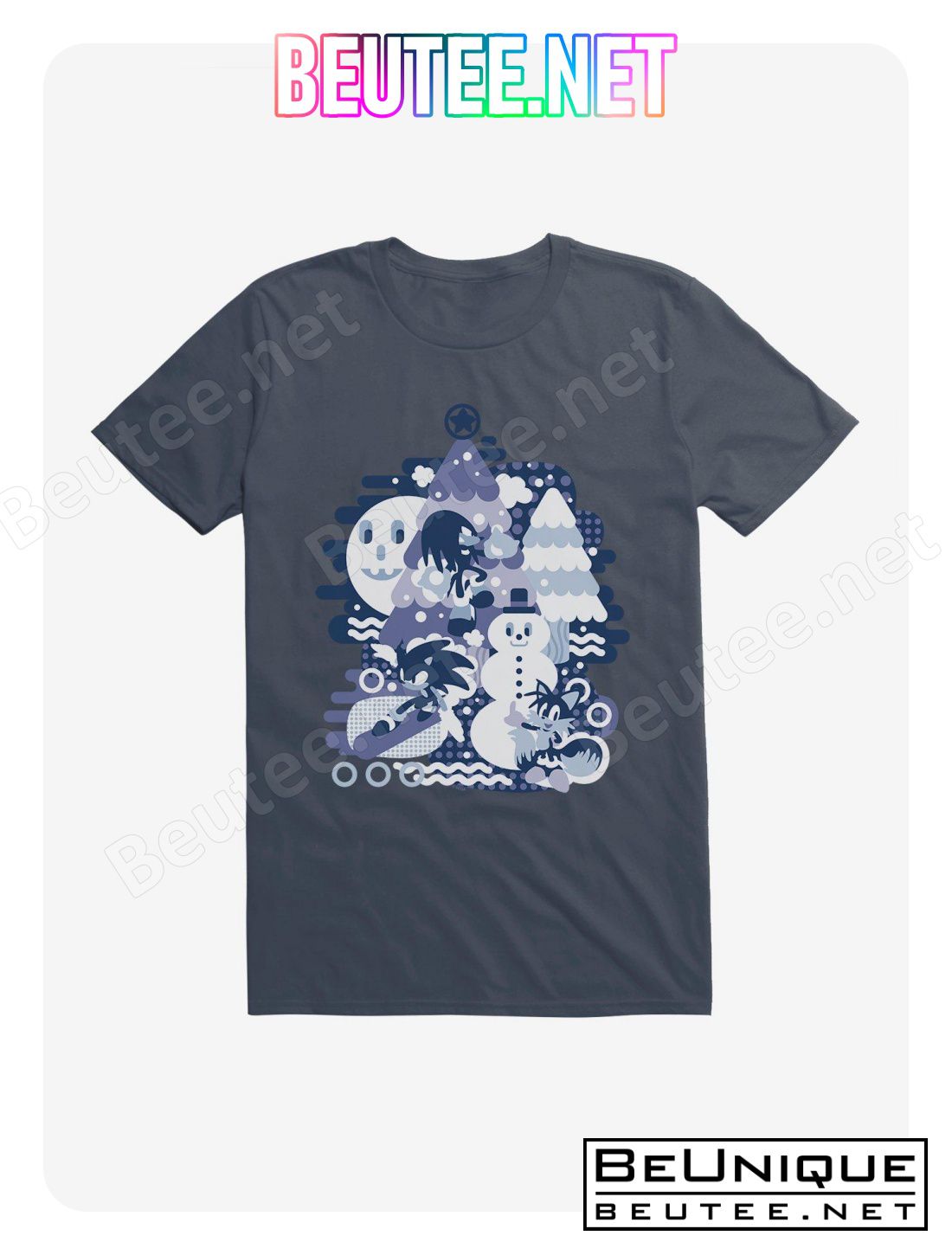 Sonic The Hedgehog Winter Snow Friends Blue Tone T-Shirt