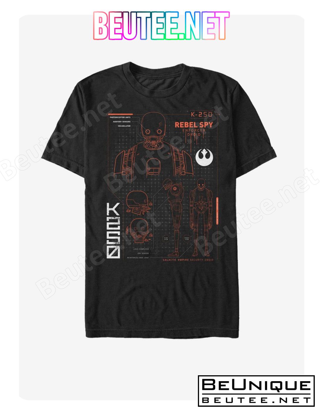 Star Wars K-2SO Rebel Spy Schematic Print T-Shirt