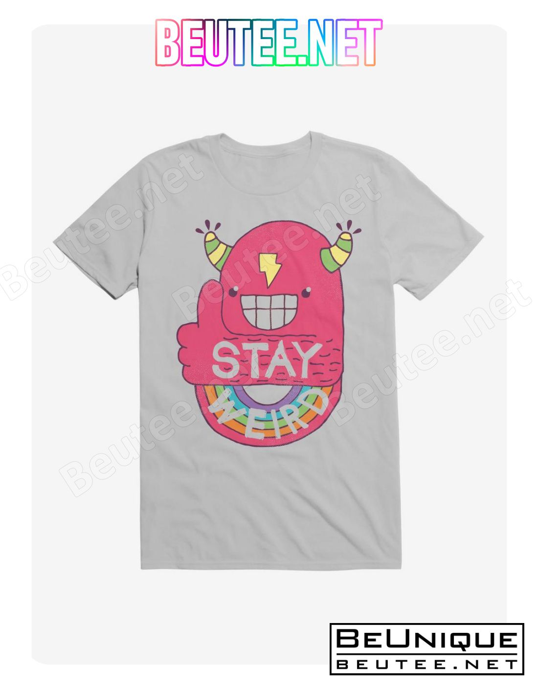 Stay Weird Rainbow Bolt Silver T-Shirt