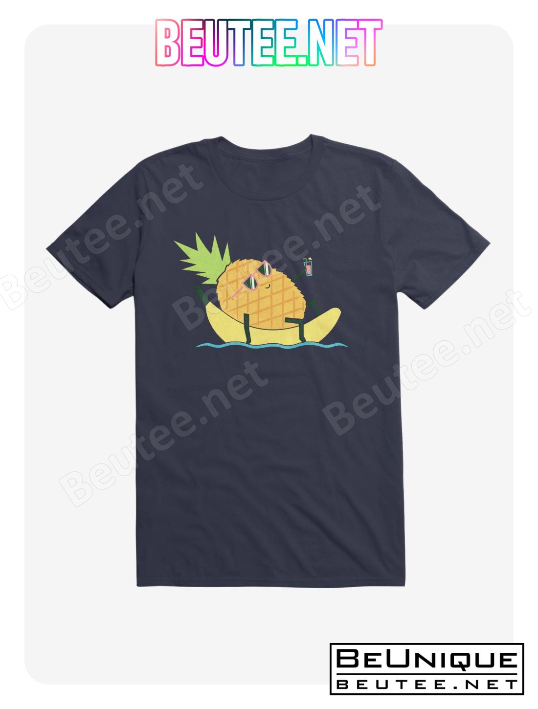 Summer Pineapple Chilling Navy Blue T-Shirt