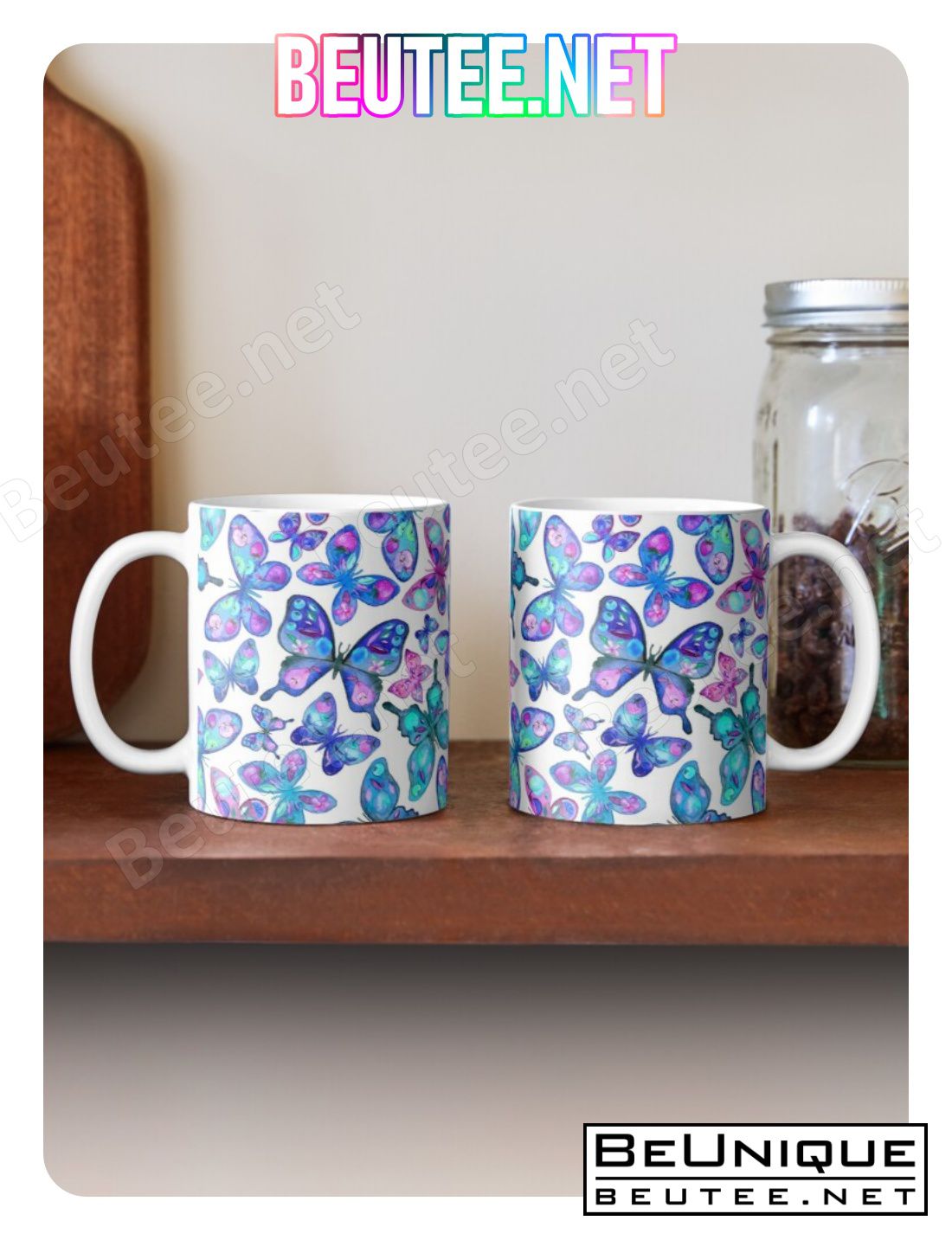 Watercolor Fruit Patterned Butterflies - Aqua And Sapphire Coffee Mug