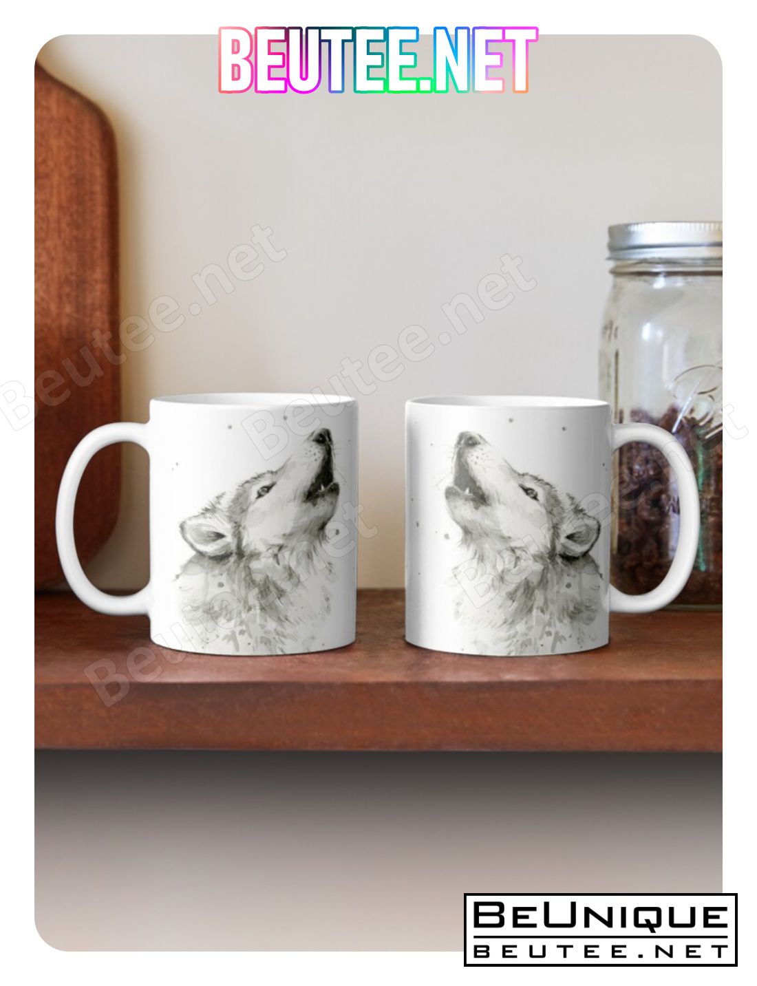 Wolf Howling Watercolor Coffee Mug