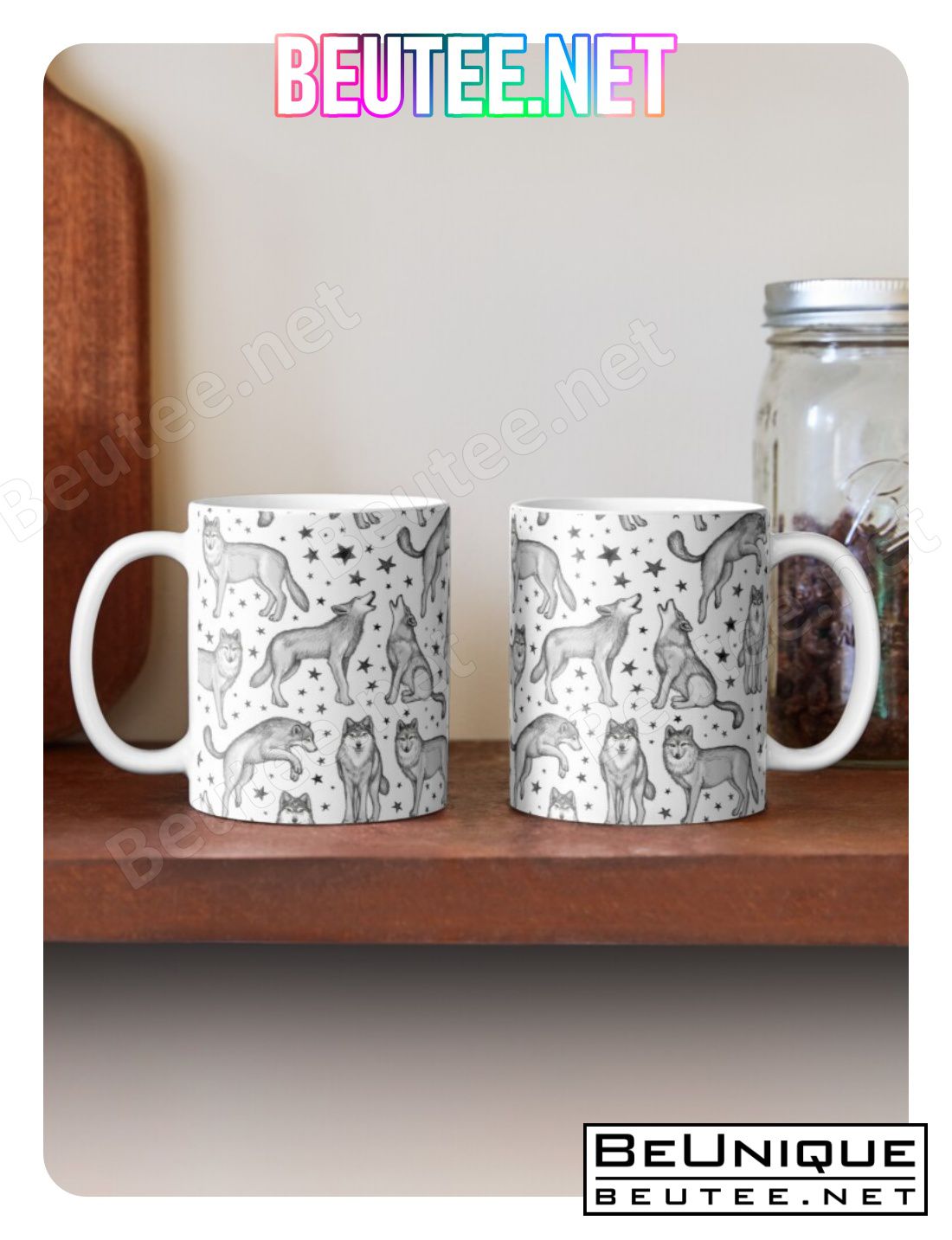 Wolves And Stars On White Coffee Mug